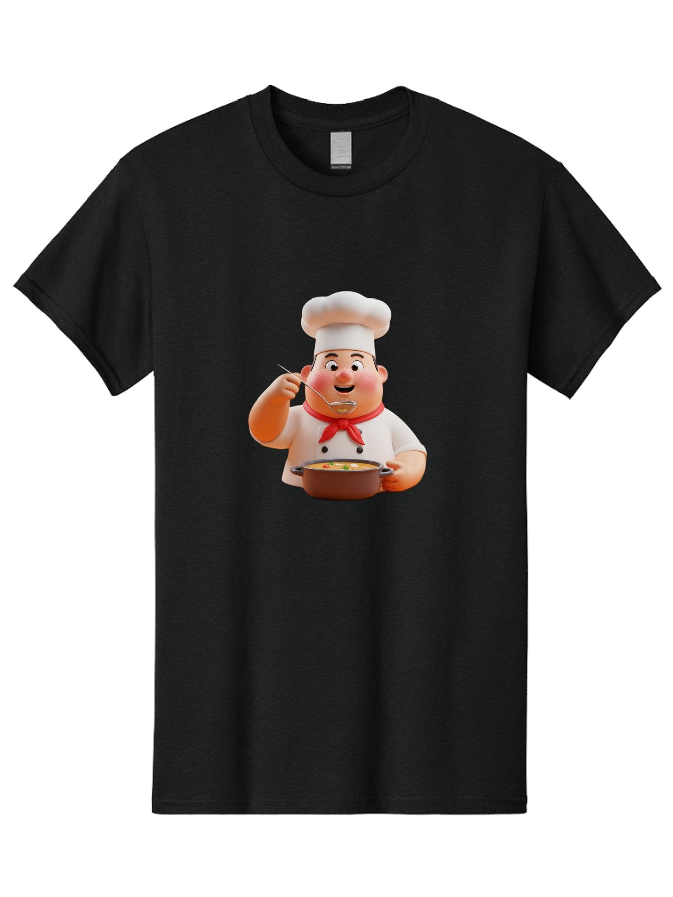 Chef-Tasting-Soup Men'S Graphic Tee, 100% Cotton, Comfortable Casual Summer Wear, Machine Washable, Chef Holding Pot, Serving Soup, Culinary Art, Chef Hat, Red Scarf, Cooking, Delicious Meal, Gourmet Cuisine, Savory Flavors, Food Presentation, Bac839 11