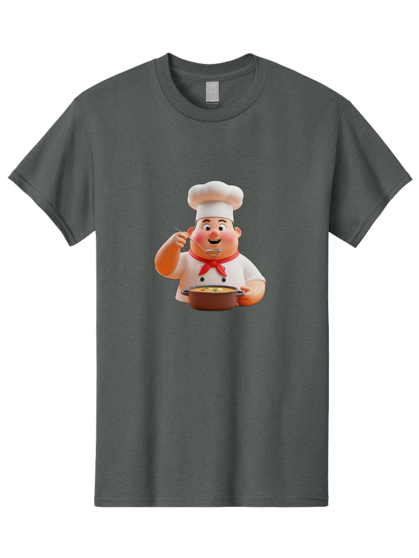 Chef-Tasting-Soup Men'S Graphic Tee, 100% Cotton, Comfortable Casual Summer Wear, Machine Washable, Chef Holding Pot, Serving Soup, Culinary Art, Chef Hat, Red Scarf, Cooking, Delicious Meal, Gourmet Cuisine, Savory Flavors, Food Presentation, Bac839 12