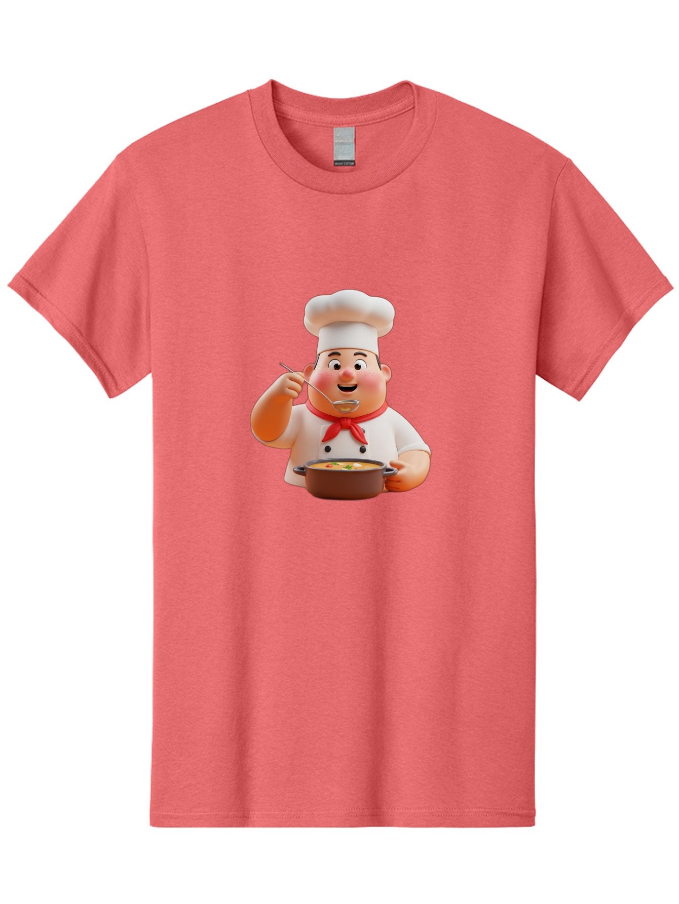 Chef-Tasting-Soup Men'S Graphic Tee, 100% Cotton, Comfortable Casual Summer Wear, Machine Washable, Chef Holding Pot, Serving Soup, Culinary Art, Chef Hat, Red Scarf, Cooking, Delicious Meal, Gourmet Cuisine, Savory Flavors, Food Presentation, Bac839 4