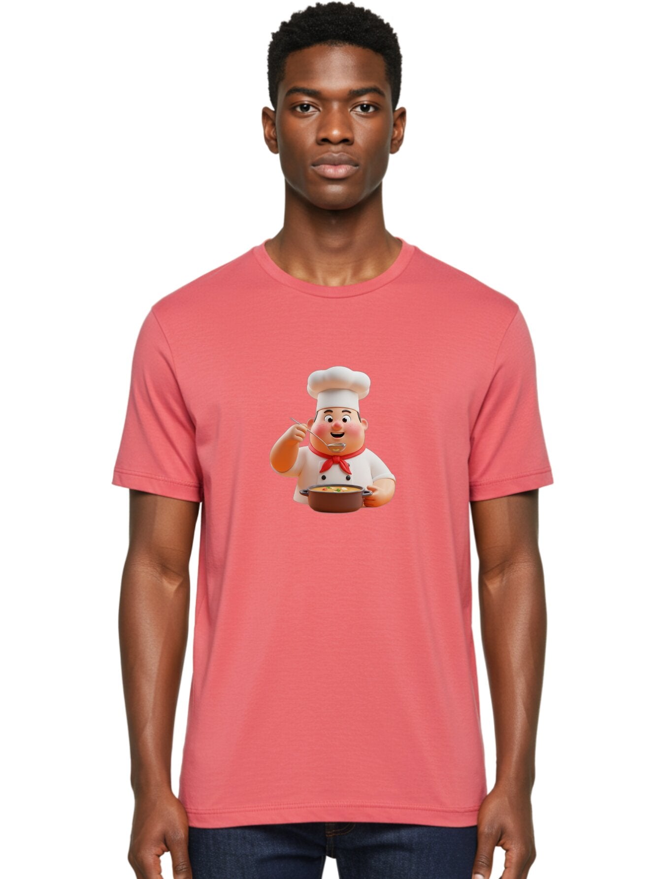Chef-Tasting-Soup Men'S Graphic Tee, 100% Cotton, Comfortable Casual Summer Wear, Machine Washable, Chef Holding Pot, Serving Soup, Culinary Art, Chef Hat, Red Scarf, Cooking, Delicious Meal, Gourmet Cuisine, Savory Flavors, Food Presentation, Bac839 18