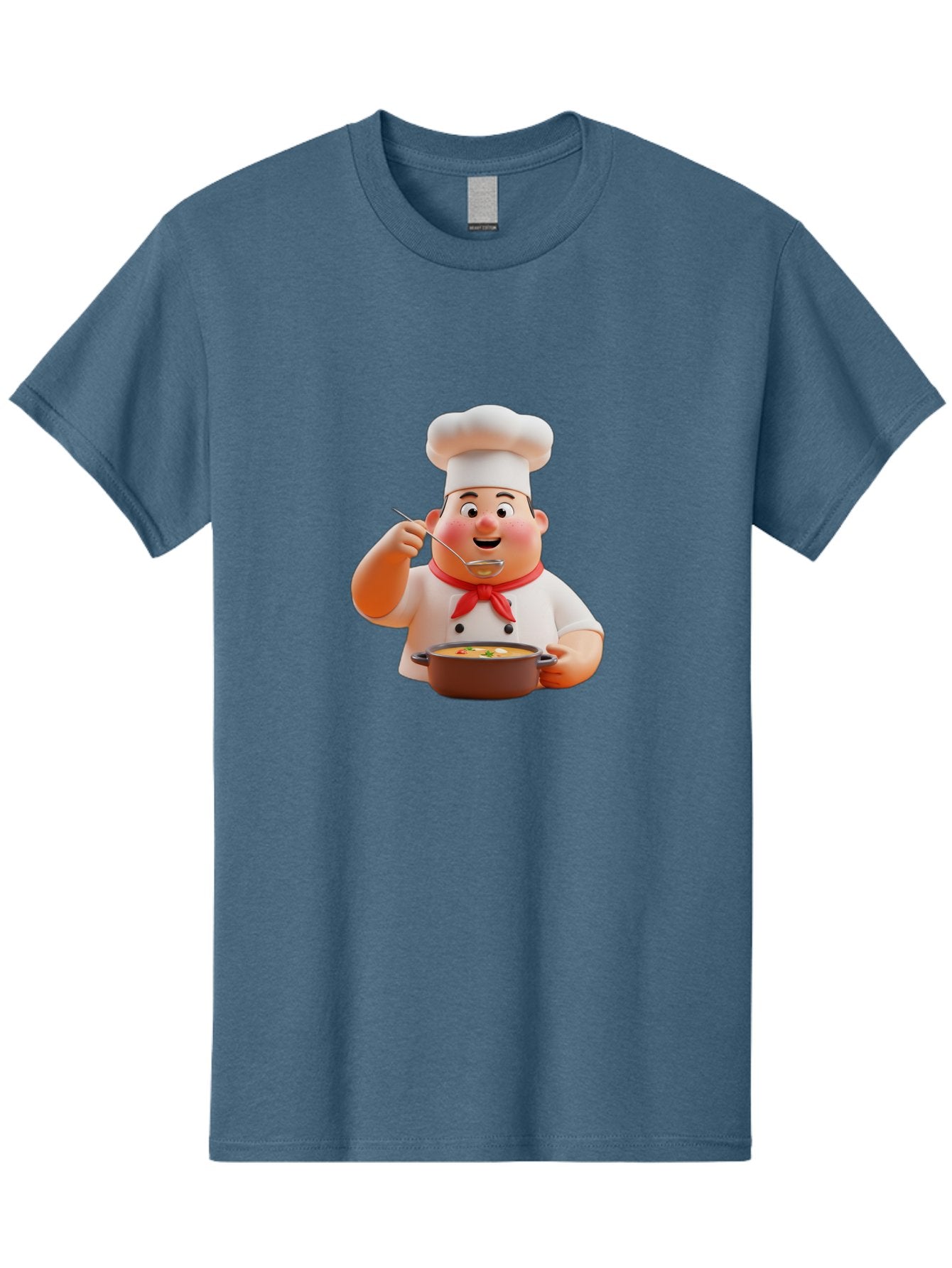 Chef-Tasting-Soup Men'S Graphic Tee, 100% Cotton, Comfortable Casual Summer Wear, Machine Washable, Chef Holding Pot, Serving Soup, Culinary Art, Chef Hat, Red Scarf, Cooking, Delicious Meal, Gourmet Cuisine, Savory Flavors, Food Presentation, Bac839 3
