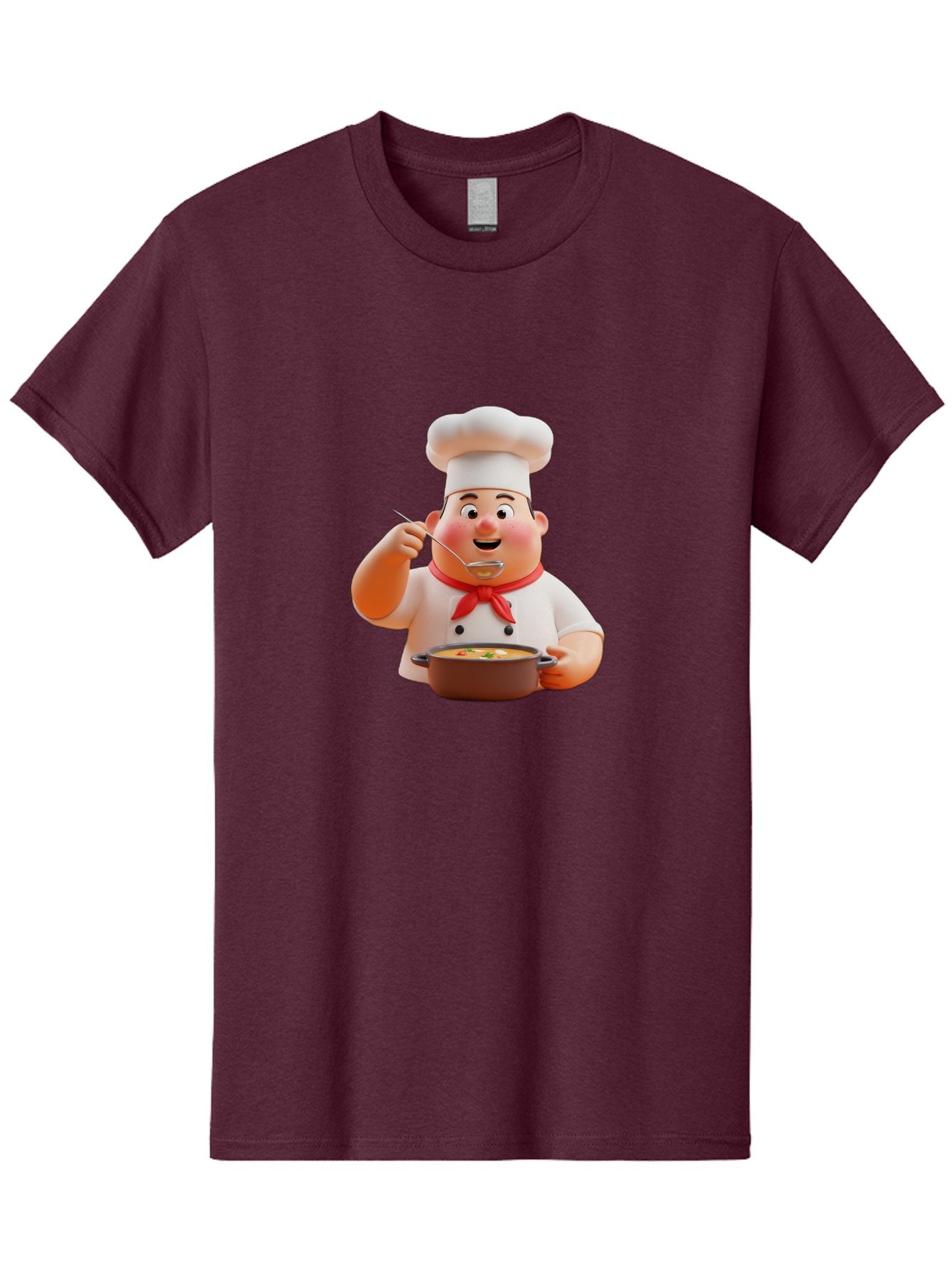 Chef-Tasting-Soup Men'S Graphic Tee, 100% Cotton, Comfortable Casual Summer Wear, Machine Washable, Chef Holding Pot, Serving Soup, Culinary Art, Chef Hat, Red Scarf, Cooking, Delicious Meal, Gourmet Cuisine, Savory Flavors, Food Presentation, Bac839 9