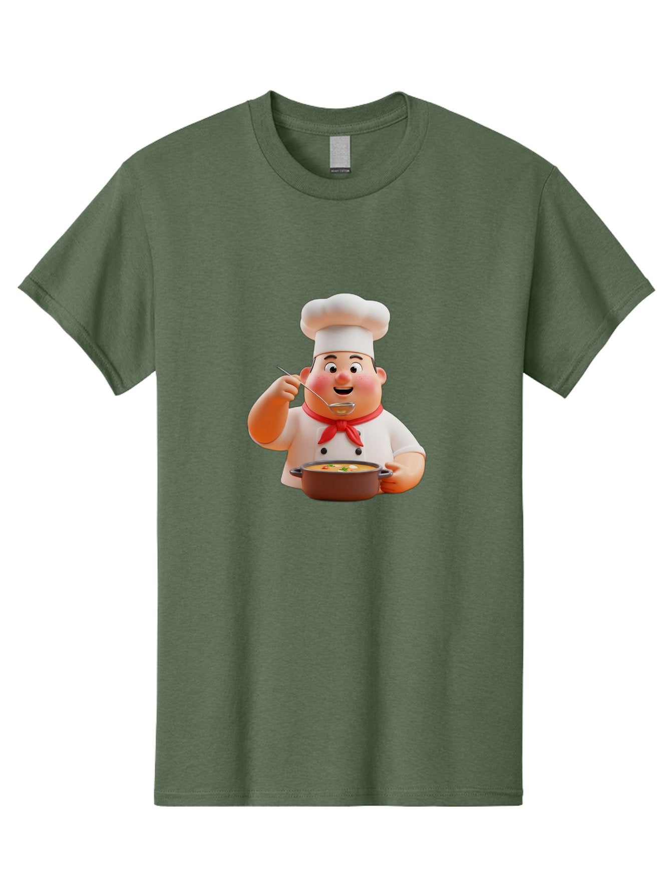 Chef-Tasting-Soup Men'S Graphic Tee, 100% Cotton, Comfortable Casual Summer Wear, Machine Washable, Chef Holding Pot, Serving Soup, Culinary Art, Chef Hat, Red Scarf, Cooking, Delicious Meal, Gourmet Cuisine, Savory Flavors, Food Presentation, Bac839