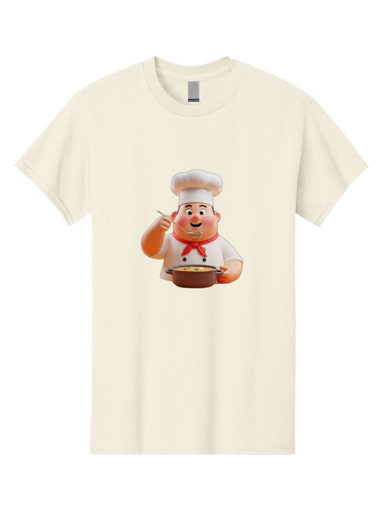 Chef-Tasting-Soup Men'S Graphic Tee, 100% Cotton, Comfortable Casual Summer Wear, Machine Washable, Chef Holding Pot, Serving Soup, Culinary Art, Chef Hat, Red Scarf, Cooking, Delicious Meal, Gourmet Cuisine, Savory Flavors, Food Presentation, Bac839 15