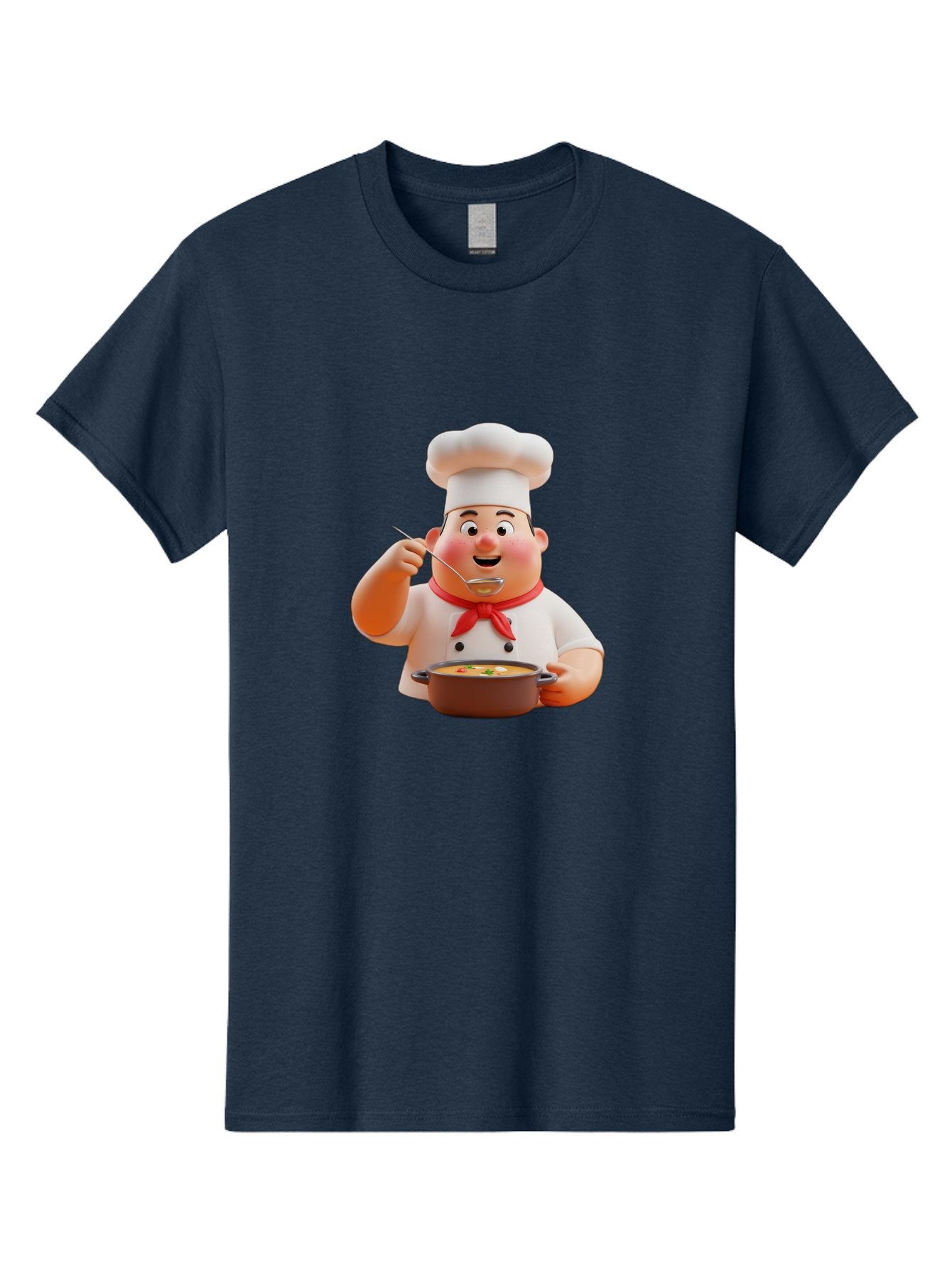 Chef-Tasting-Soup Men'S Graphic Tee, 100% Cotton, Comfortable Casual Summer Wear, Machine Washable, Chef Holding Pot, Serving Soup, Culinary Art, Chef Hat, Red Scarf, Cooking, Delicious Meal, Gourmet Cuisine, Savory Flavors, Food Presentation, Bac839 8