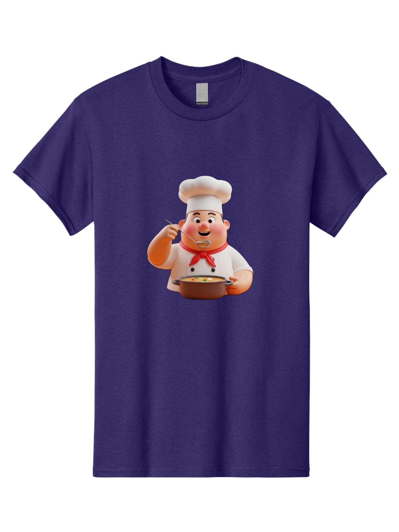 Chef-Tasting-Soup Men'S Graphic Tee, 100% Cotton, Comfortable Casual Summer Wear, Machine Washable, Chef Holding Pot, Serving Soup, Culinary Art, Chef Hat, Red Scarf, Cooking, Delicious Meal, Gourmet Cuisine, Savory Flavors, Food Presentation, Bac839
