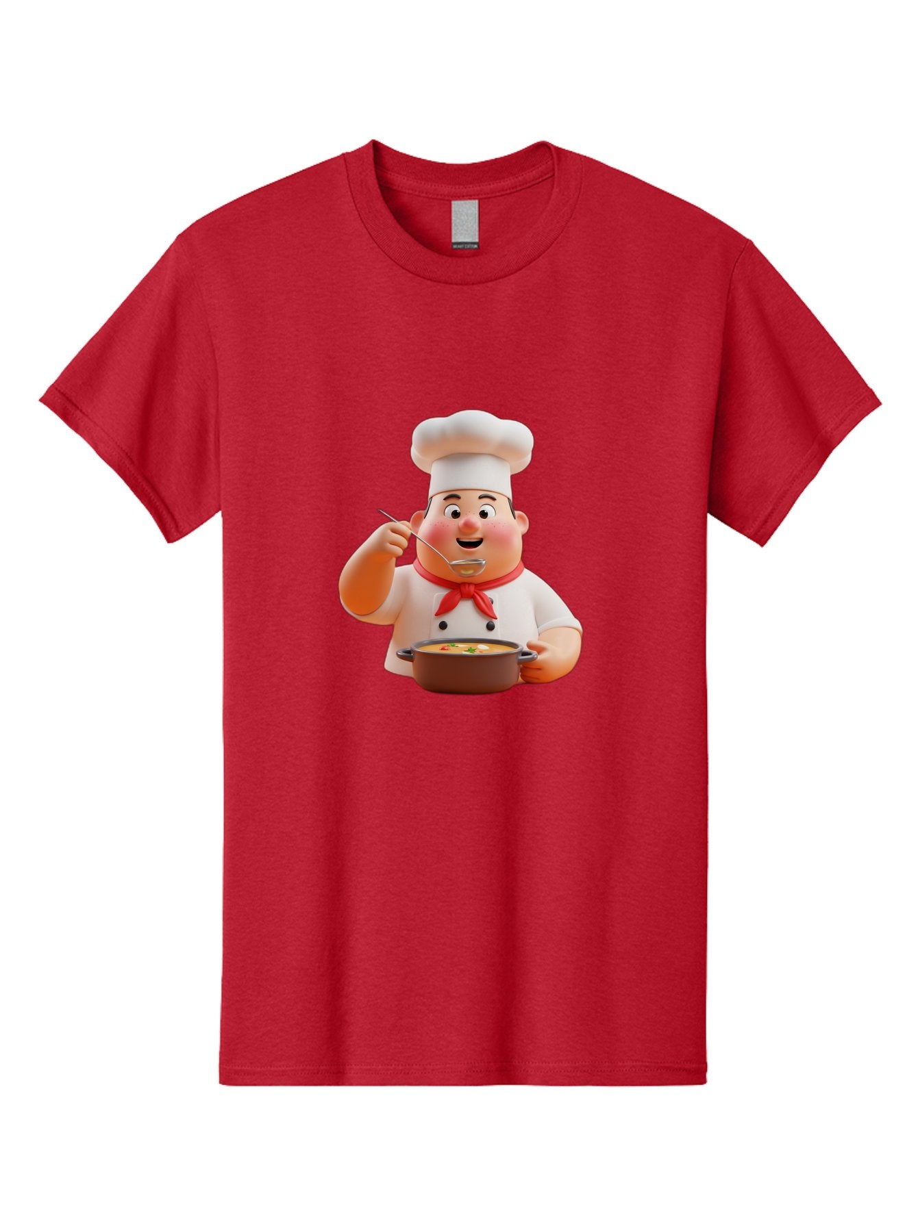 Chef-Tasting-Soup Men'S Graphic Tee, 100% Cotton, Comfortable Casual Summer Wear, Machine Washable, Chef Holding Pot, Serving Soup, Culinary Art, Chef Hat, Red Scarf, Cooking, Delicious Meal, Gourmet Cuisine, Savory Flavors, Food Presentation, Bac839 10