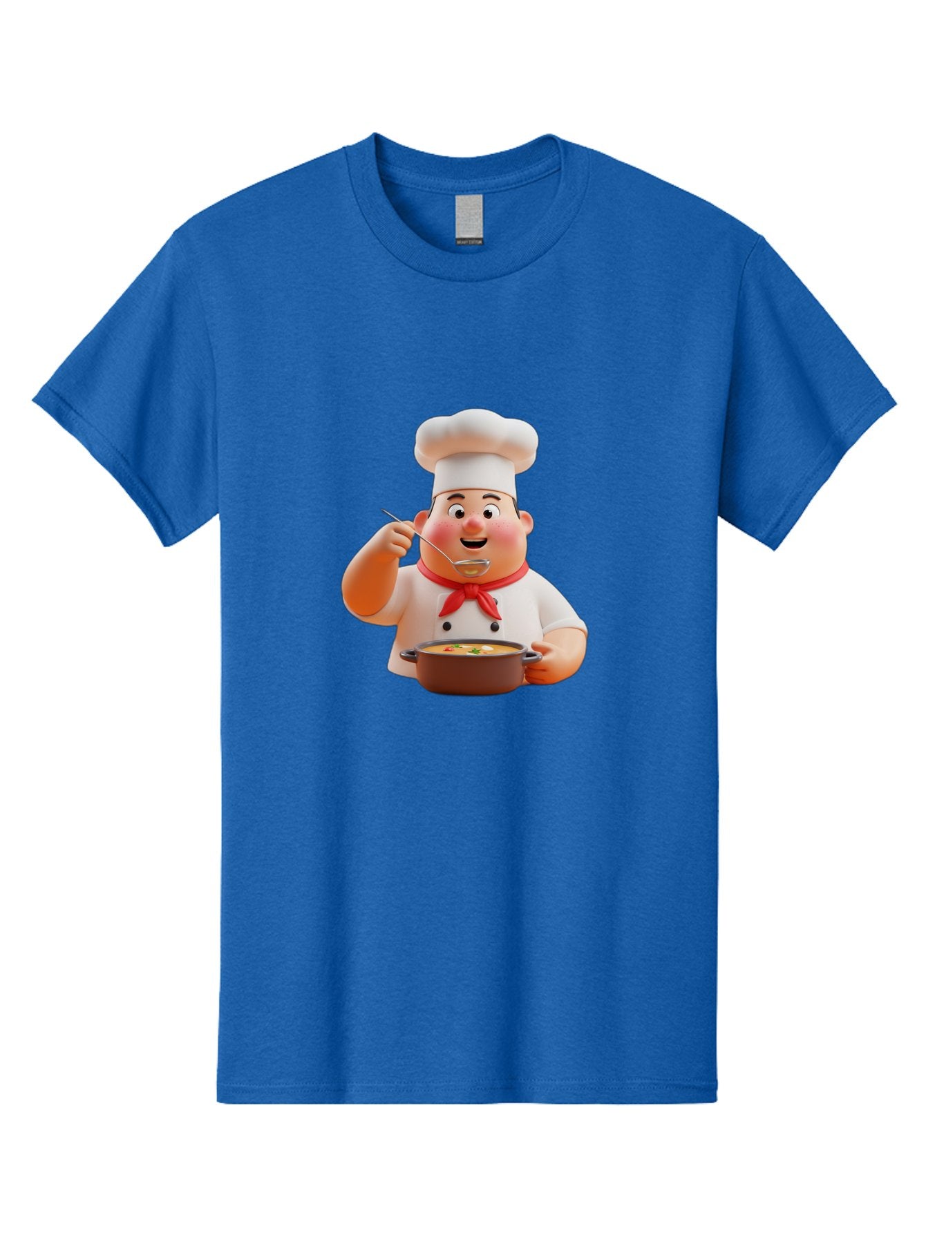 Chef-Tasting-Soup Men'S Graphic Tee, 100% Cotton, Comfortable Casual Summer Wear, Machine Washable, Chef Holding Pot, Serving Soup, Culinary Art, Chef Hat, Red Scarf, Cooking, Delicious Meal, Gourmet Cuisine, Savory Flavors, Food Presentation, Bac839 13