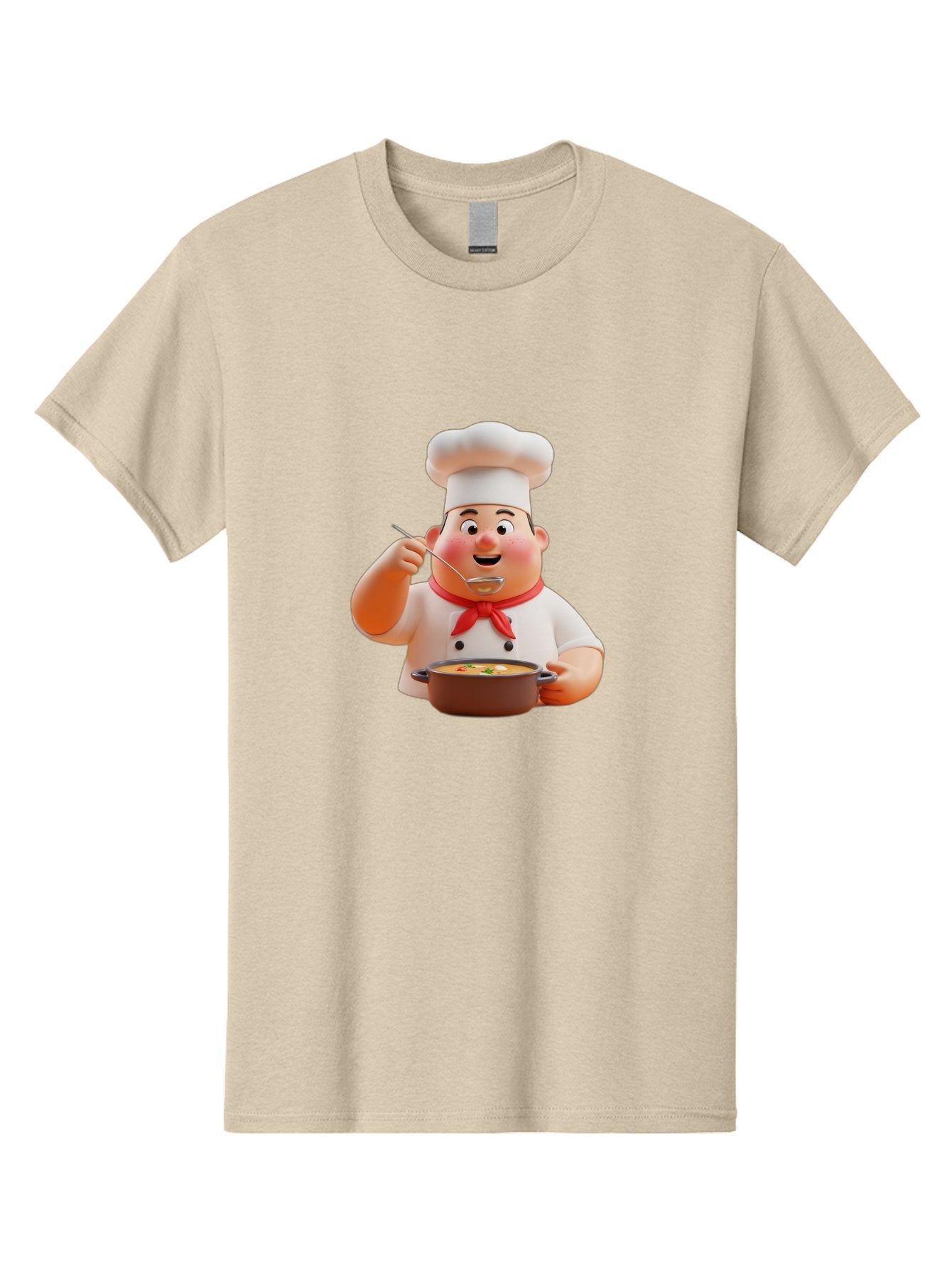 Chef-Tasting-Soup Men'S Graphic Tee, 100% Cotton, Comfortable Casual Summer Wear, Machine Washable, Chef Holding Pot, Serving Soup, Culinary Art, Chef Hat, Red Scarf, Cooking, Delicious Meal, Gourmet Cuisine, Savory Flavors, Food Presentation, Bac839 14