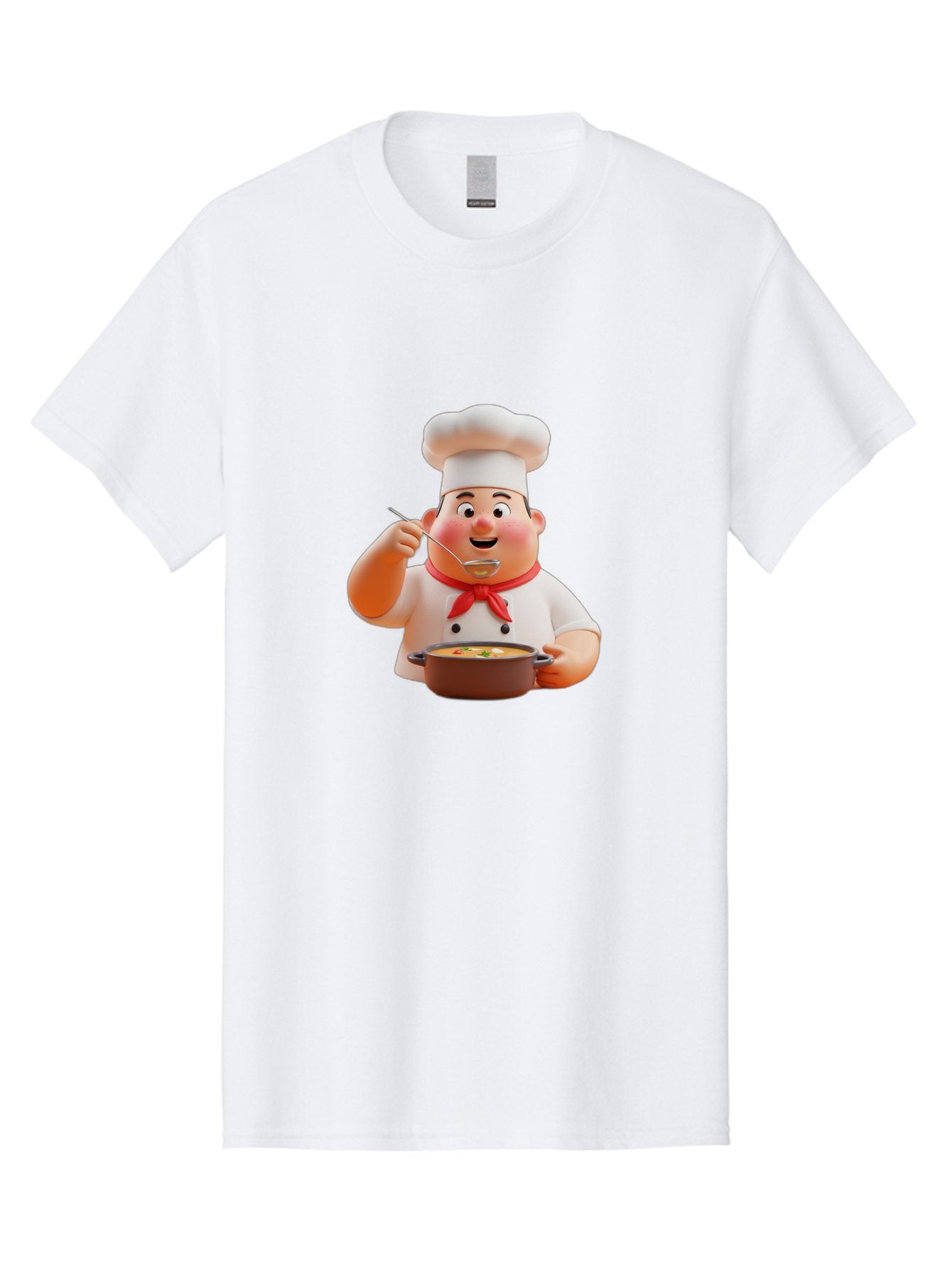 Chef-Tasting-Soup Men'S Graphic Tee, 100% Cotton, Comfortable Casual Summer Wear, Machine Washable, Chef Holding Pot, Serving Soup, Culinary Art, Chef Hat, Red Scarf, Cooking, Delicious Meal, Gourmet Cuisine, Savory Flavors, Food Presentation, Bac839 5