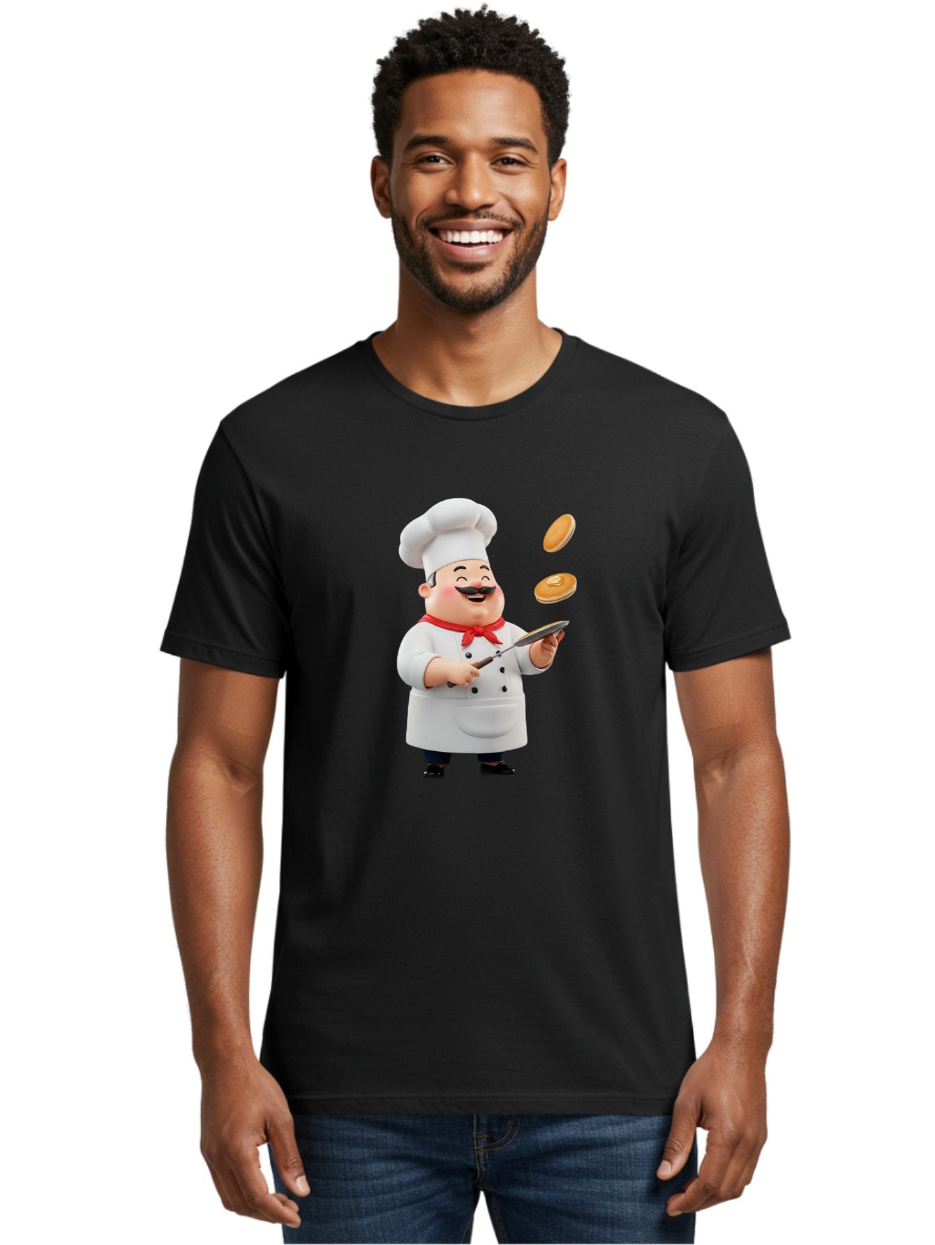 Chef-Tossing-Pancakes Men'S Graphic Tee, 100% Cotton, Comfortable Casual Summer Wear, Machine Washable, Chef Cooking Pancakes, Happy Chef, Kitchen Fun, Breakfast Cooking, Food Preparation, Chef Hat, Cooking With Love, Pancakes In Air, Bac840 20
