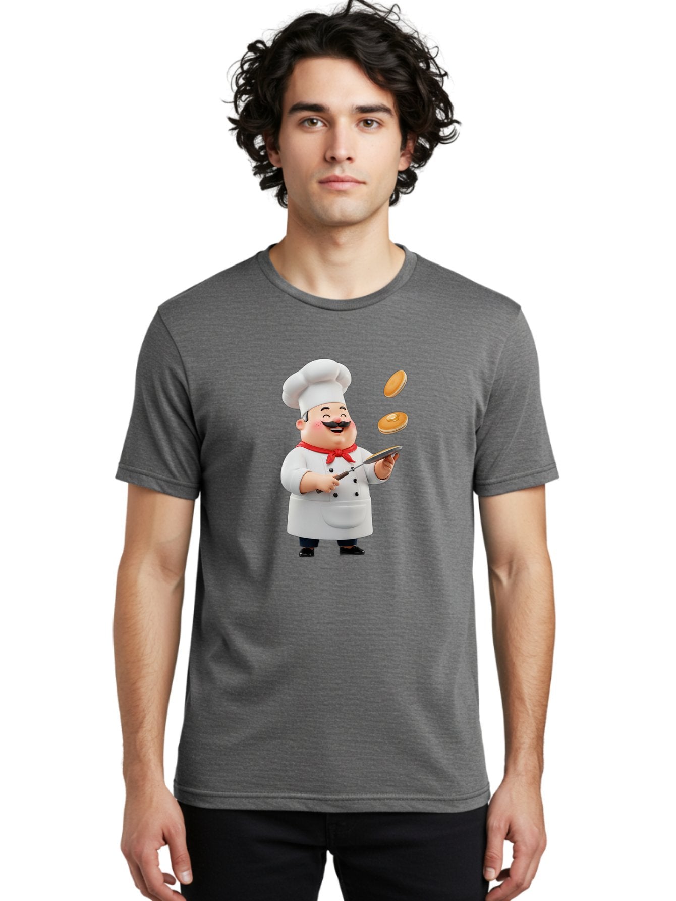 Chef-Tossing-Pancakes Men'S Graphic Tee, 100% Cotton, Comfortable Casual Summer Wear, Machine Washable, Chef Cooking Pancakes, Happy Chef, Kitchen Fun, Breakfast Cooking, Food Preparation, Chef Hat, Cooking With Love, Pancakes In Air, Bac840 25