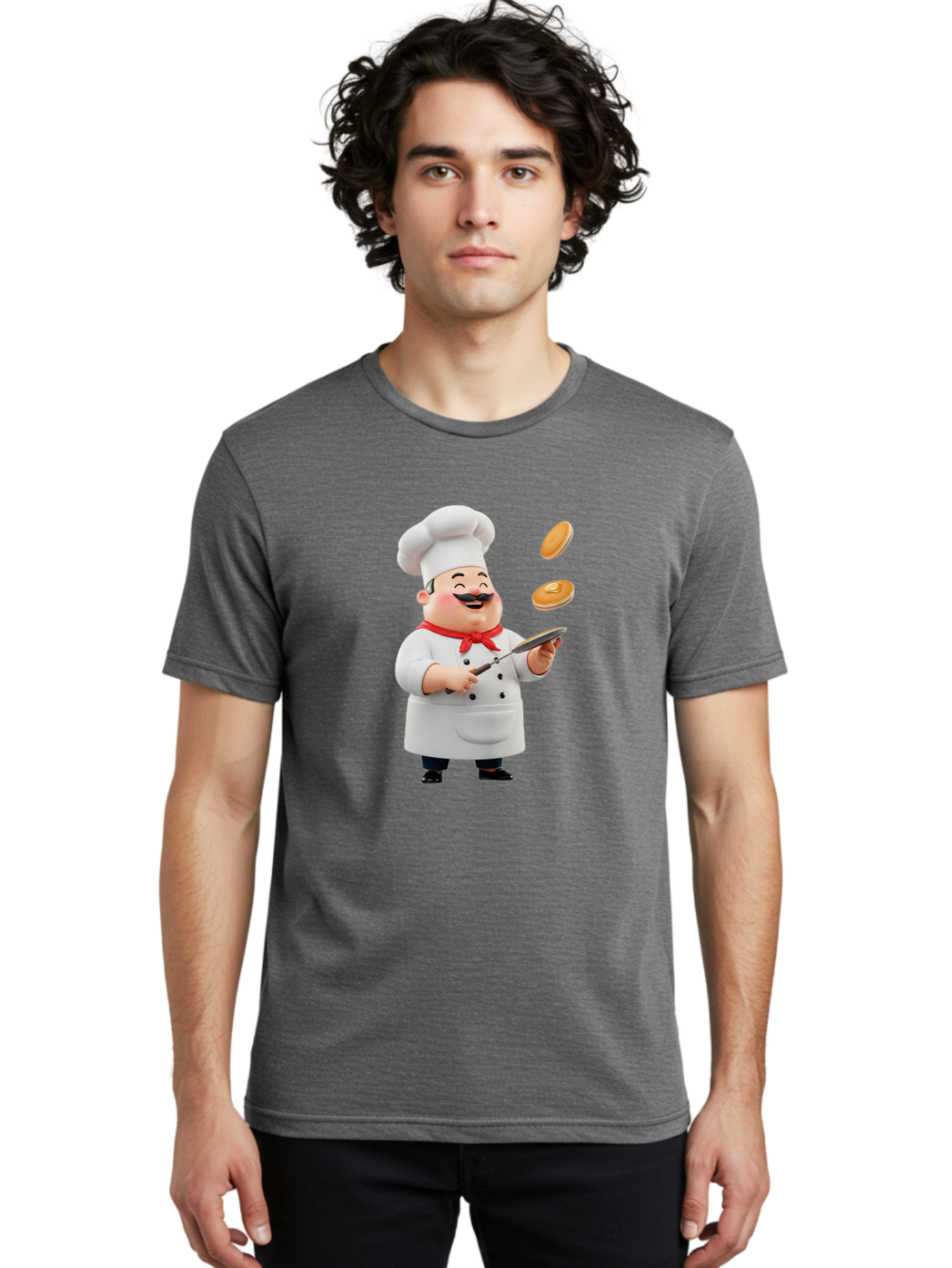 Chef-Tossing-Pancakes Men'S Graphic Tee, 100% Cotton, Comfortable Casual Summer Wear, Machine Washable, Chef Cooking Pancakes, Happy Chef, Kitchen Fun, Breakfast Cooking, Food Preparation, Chef Hat, Cooking With Love, Pancakes In Air, Bac840 21