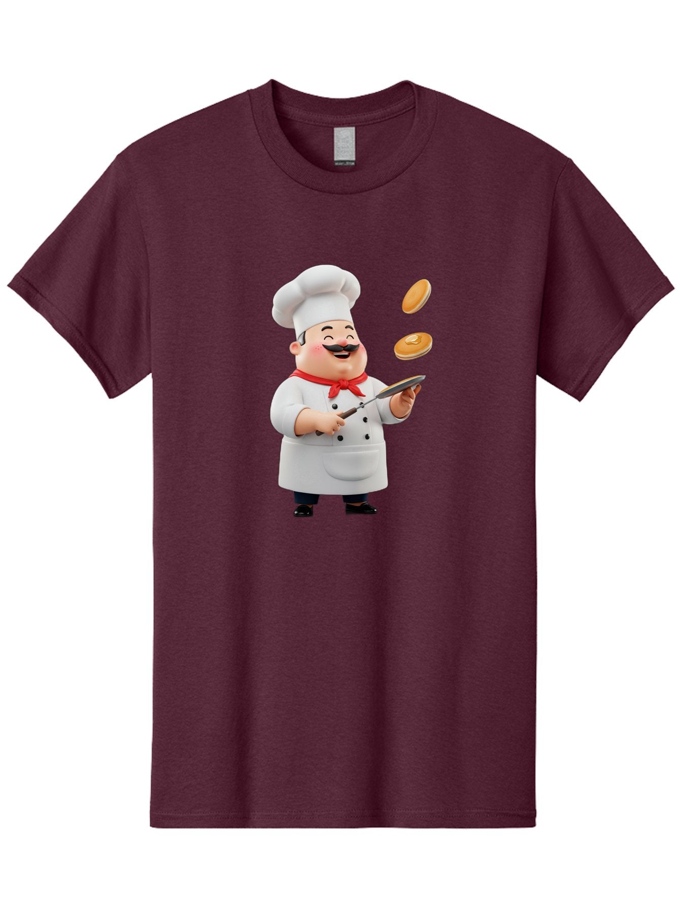 Chef-Tossing-Pancakes Men'S Graphic Tee, 100% Cotton, Comfortable Casual Summer Wear, Machine Washable, Chef Cooking Pancakes, Happy Chef, Kitchen Fun, Breakfast Cooking, Food Preparation, Chef Hat, Cooking With Love, Pancakes In Air, Bac840