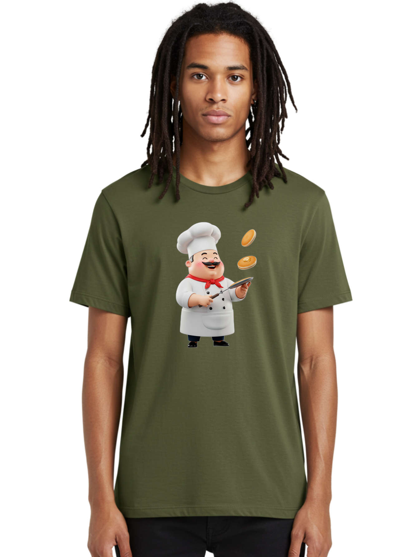 Chef-Tossing-Pancakes Men'S Graphic Tee, 100% Cotton, Comfortable Casual Summer Wear, Machine Washable, Chef Cooking Pancakes, Happy Chef, Kitchen Fun, Breakfast Cooking, Food Preparation, Chef Hat, Cooking With Love, Pancakes In Air, Bac840 24