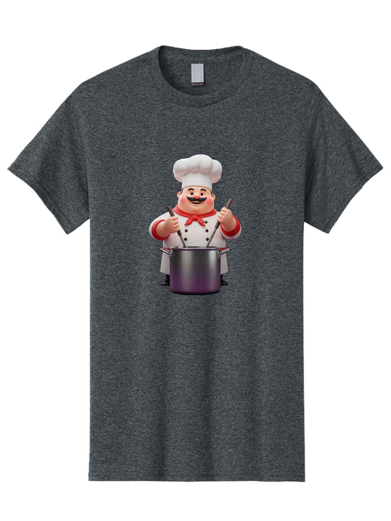 Chef-With-Mustache Men'S Graphic Tee, 100% Cotton, Comfortable Casual Summer Wear, Machine Washable, Cartoon Chef, Cooking Utensils, Kitchen Tools, Chef Hat, Chef Coat, Red Neckerchief, Mustache, Large Pot, Cooking Spoons, Culinary Art, Bac842 14