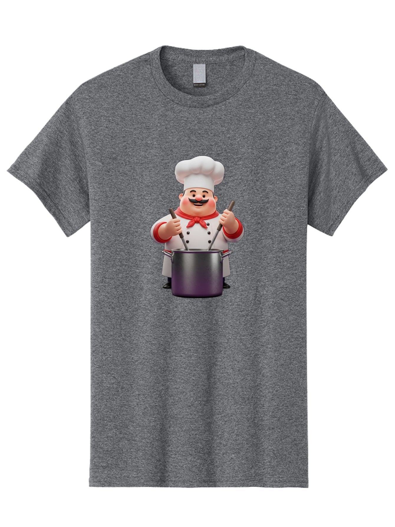 Chef-With-Mustache Men'S Graphic Tee, 100% Cotton, Comfortable Casual Summer Wear, Machine Washable, Cartoon Chef, Cooking Utensils, Kitchen Tools, Chef Hat, Chef Coat, Red Neckerchief, Mustache, Large Pot, Cooking Spoons, Culinary Art, Bac842 4