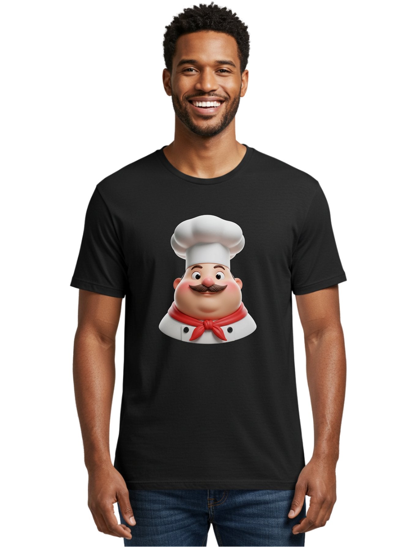 Chef Men'S Graphic Tee, 100% Cotton, Comfortable Casual Summer Wear, Machine Washable, Cartoon Chef, Smiling Man, Mustache, White Hat, Red Scarf, Chef'S Uniform, Cooking, Culinary Arts, Kitchen, Food Preparation Bac844 29
