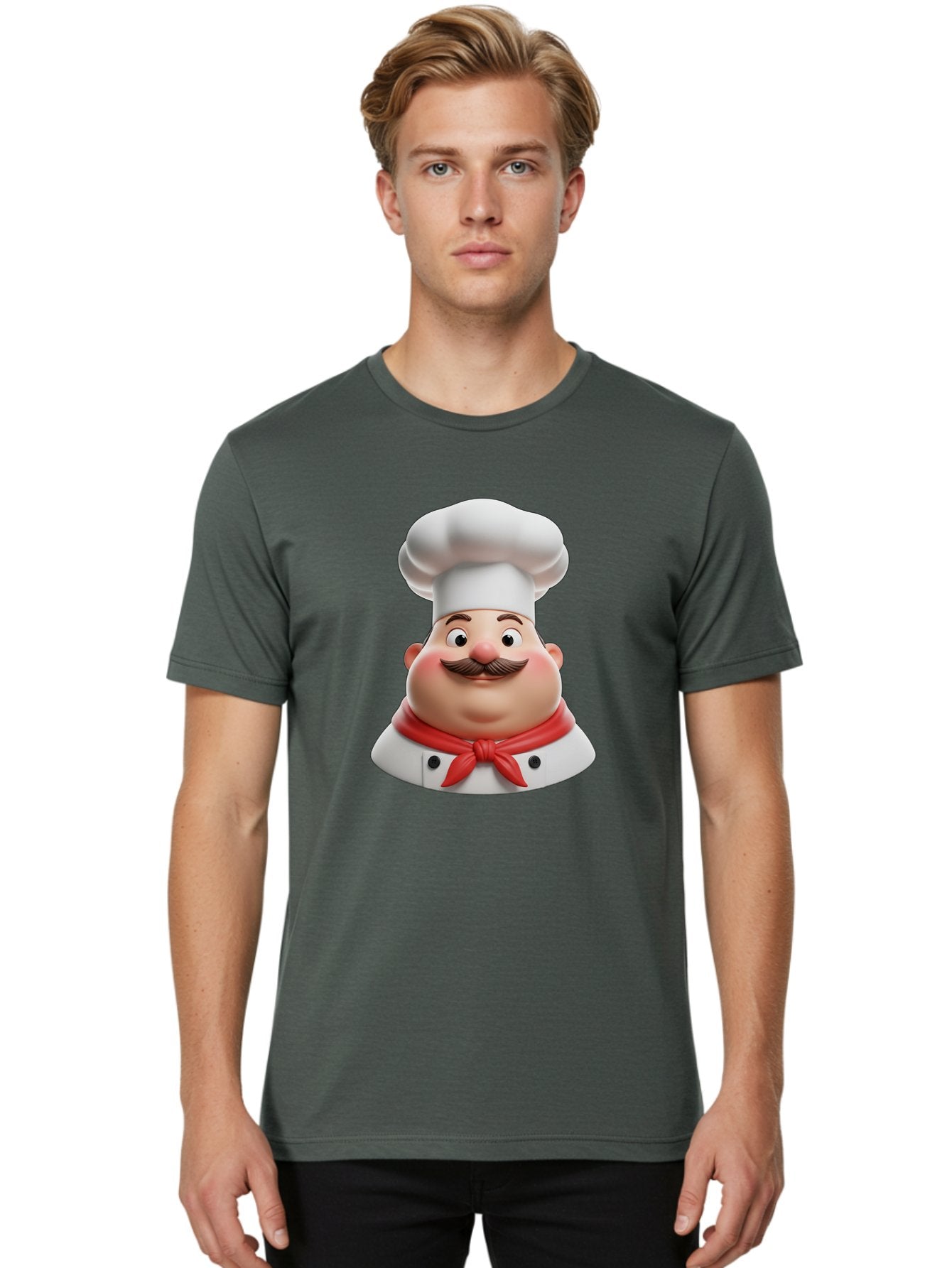 Chef Men'S Graphic Tee, 100% Cotton, Comfortable Casual Summer Wear, Machine Washable, Cartoon Chef, Smiling Man, Mustache, White Hat, Red Scarf, Chef'S Uniform, Cooking, Culinary Arts, Kitchen, Food Preparation Bac844 27