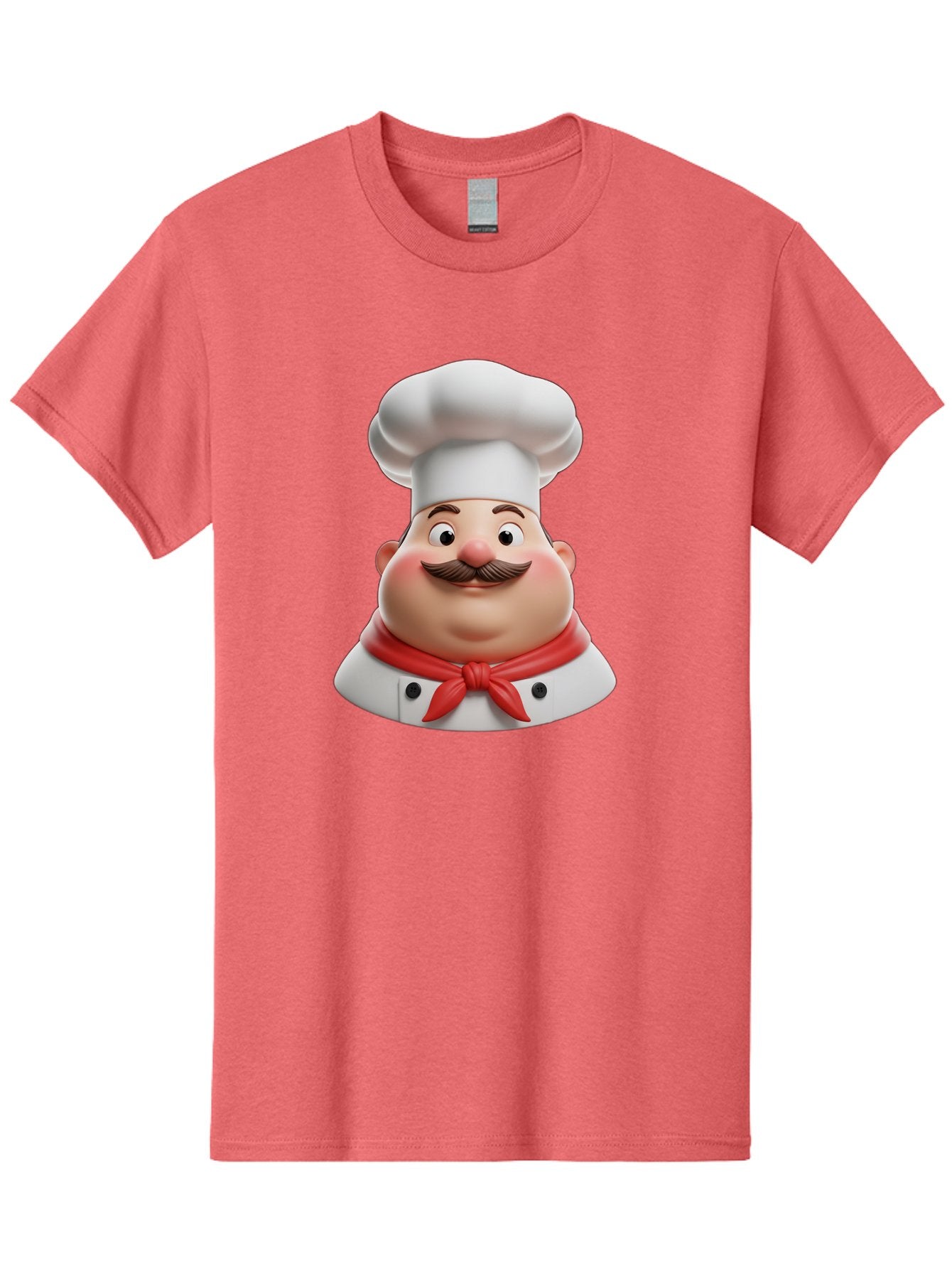 Chef Men'S Graphic Tee, 100% Cotton, Comfortable Casual Summer Wear, Machine Washable, Cartoon Chef, Smiling Man, Mustache, White Hat, Red Scarf, Chef'S Uniform, Cooking, Culinary Arts, Kitchen, Food Preparation Bac844 4