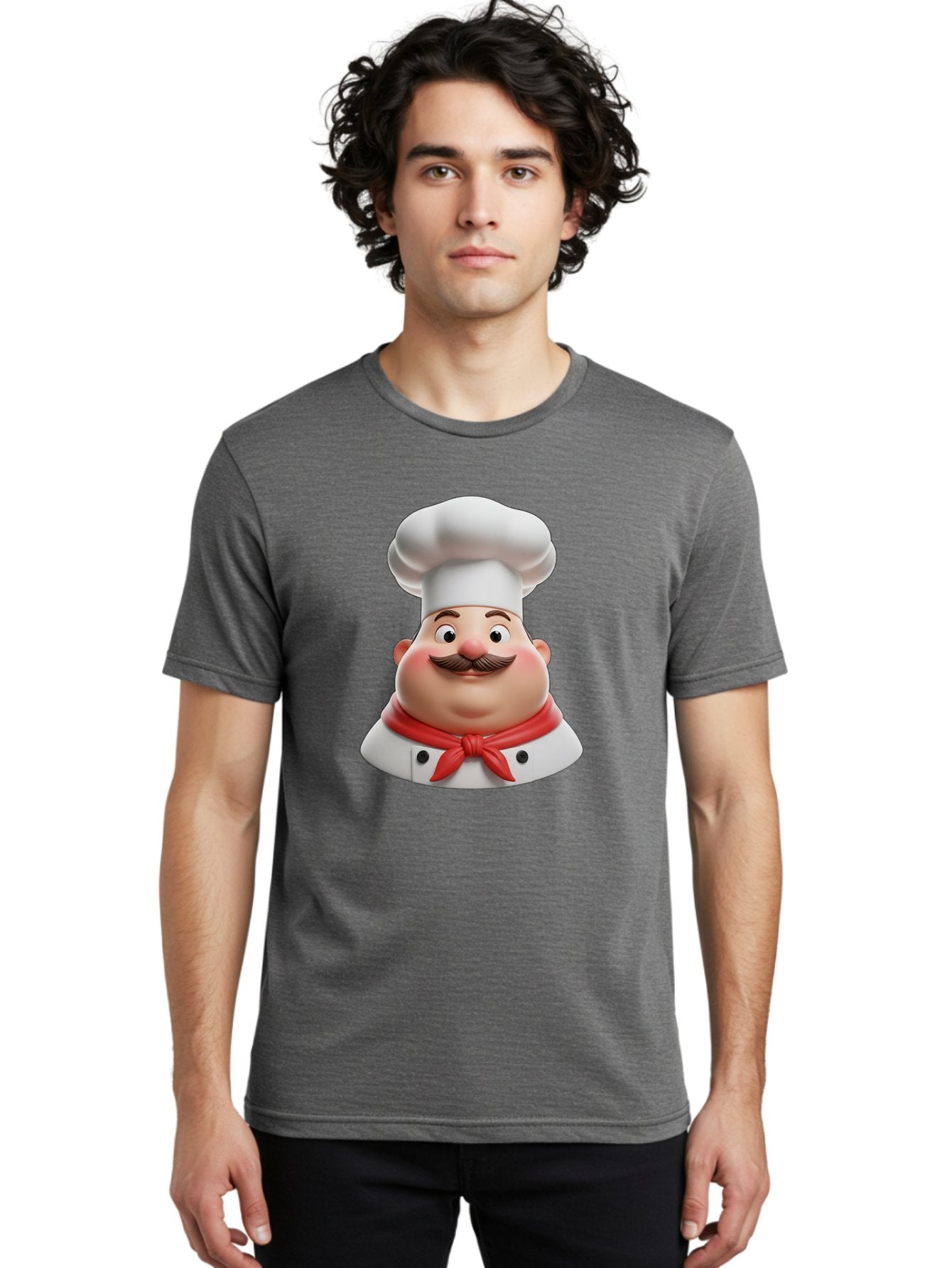 Chef Men'S Graphic Tee, 100% Cotton, Comfortable Casual Summer Wear, Machine Washable, Cartoon Chef, Smiling Man, Mustache, White Hat, Red Scarf, Chef'S Uniform, Cooking, Culinary Arts, Kitchen, Food Preparation Bac844 17