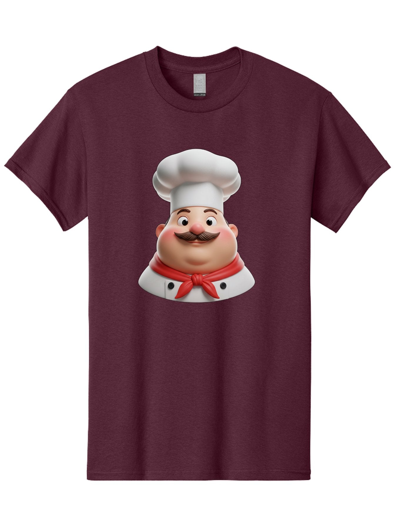 Chef Men'S Graphic Tee, 100% Cotton, Comfortable Casual Summer Wear, Machine Washable, Cartoon Chef, Smiling Man, Mustache, White Hat, Red Scarf, Chef'S Uniform, Cooking, Culinary Arts, Kitchen, Food Preparation Bac844
