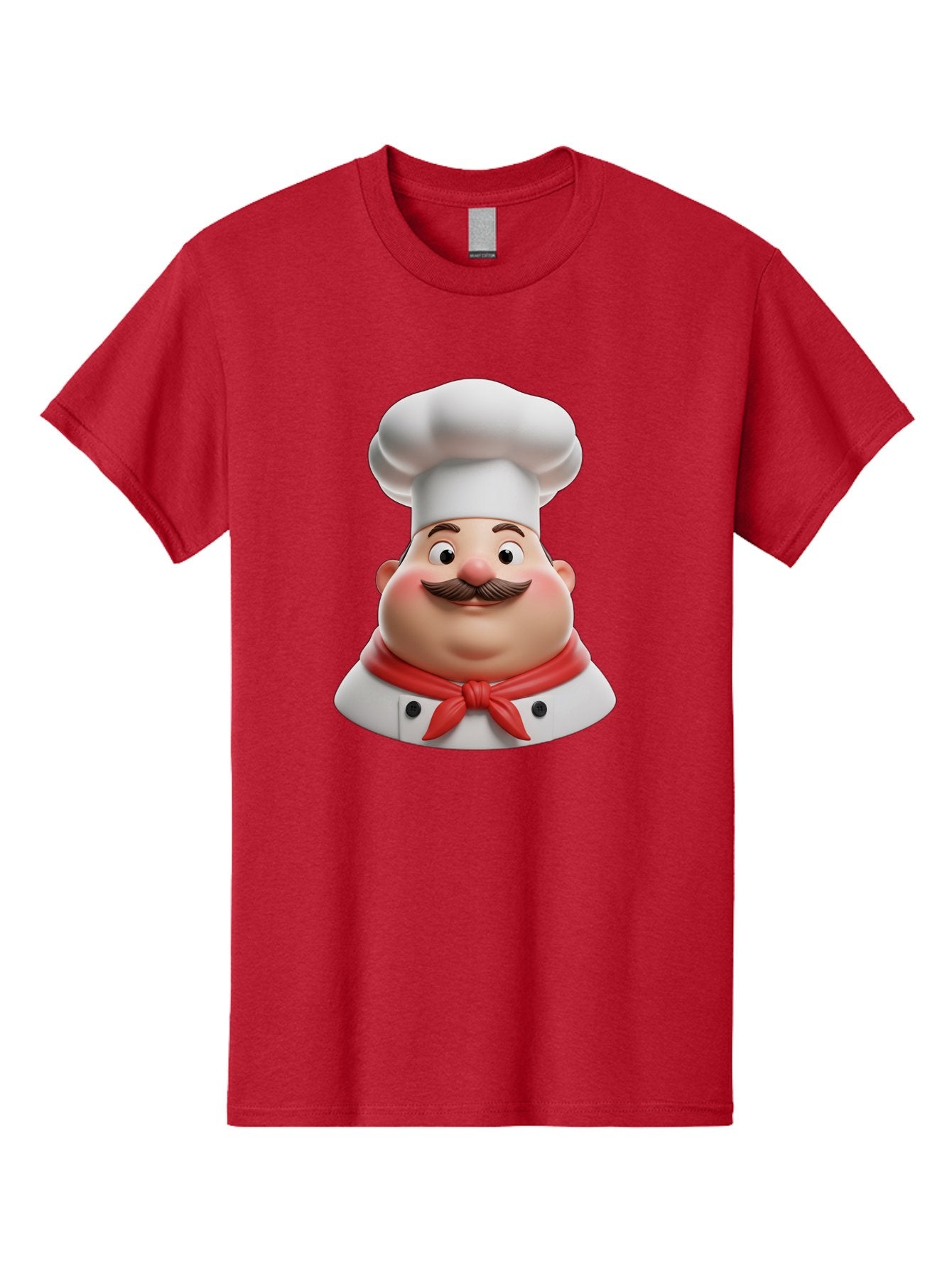 Chef Men'S Graphic Tee, 100% Cotton, Comfortable Casual Summer Wear, Machine Washable, Cartoon Chef, Smiling Man, Mustache, White Hat, Red Scarf, Chef'S Uniform, Cooking, Culinary Arts, Kitchen, Food Preparation Bac844
