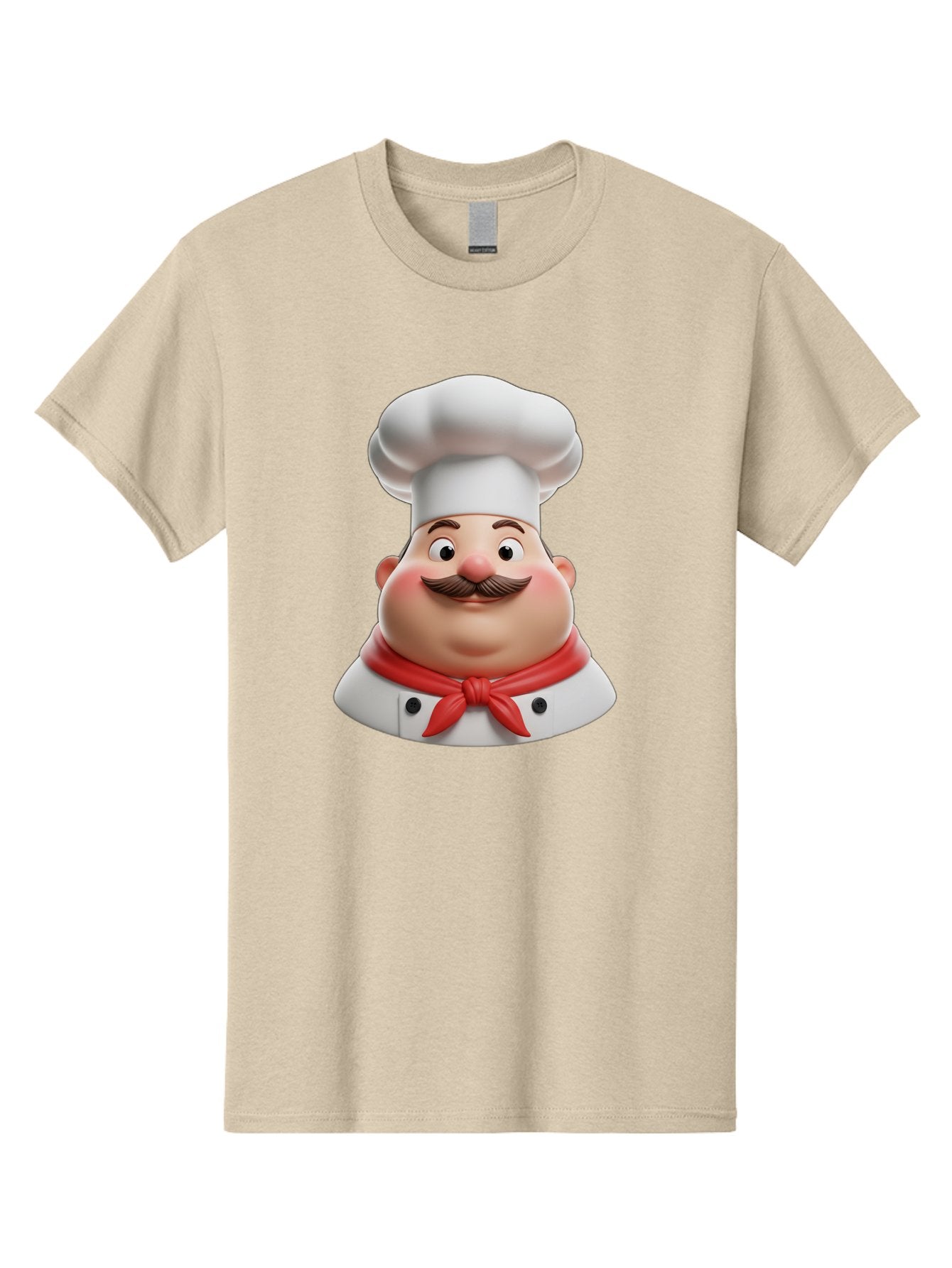 Chef Men'S Graphic Tee, 100% Cotton, Comfortable Casual Summer Wear, Machine Washable, Cartoon Chef, Smiling Man, Mustache, White Hat, Red Scarf, Chef'S Uniform, Cooking, Culinary Arts, Kitchen, Food Preparation Bac844 3
