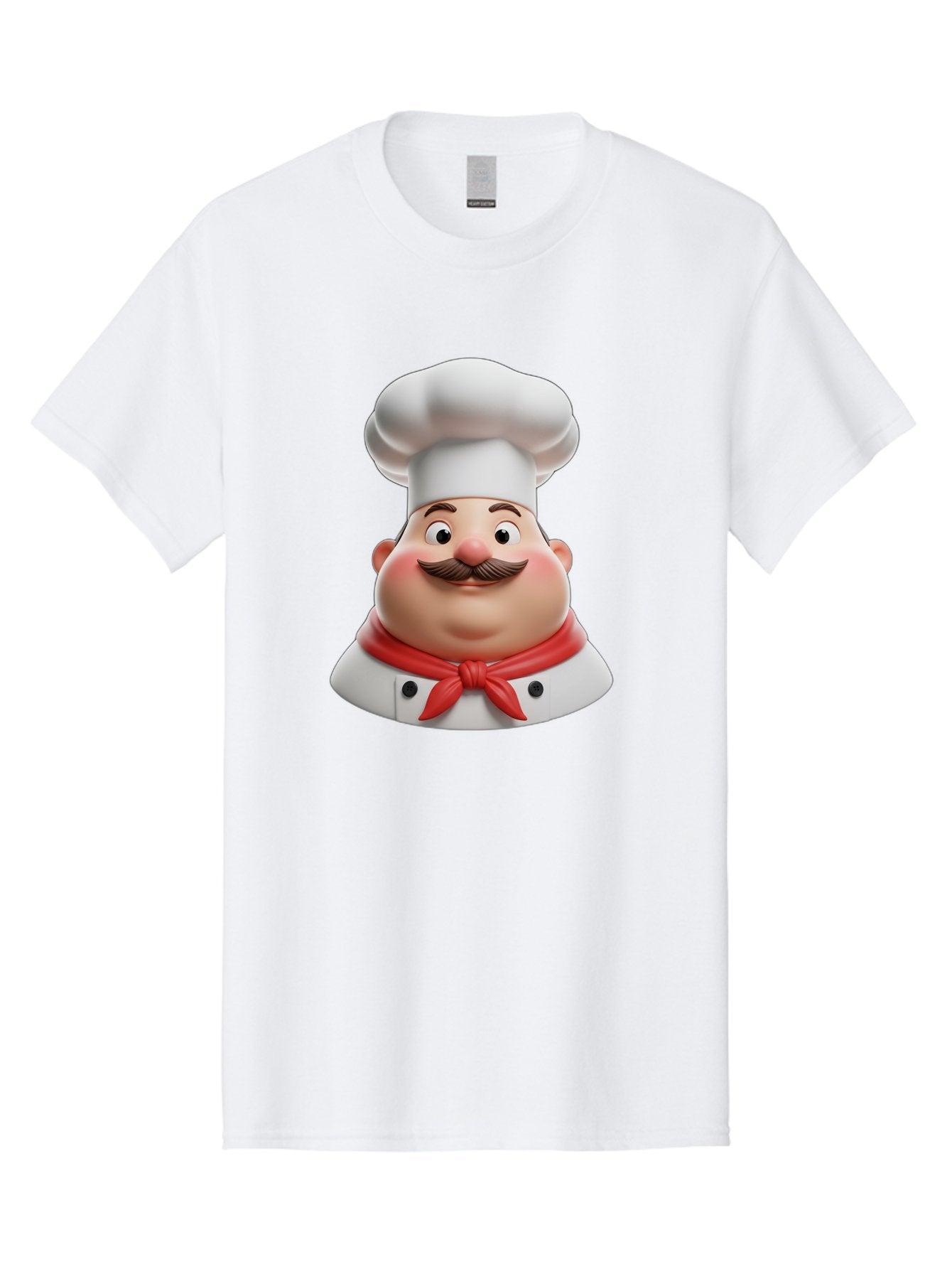 Chef Men'S Graphic Tee, 100% Cotton, Comfortable Casual Summer Wear, Machine Washable, Cartoon Chef, Smiling Man, Mustache, White Hat, Red Scarf, Chef'S Uniform, Cooking, Culinary Arts, Kitchen, Food Preparation Bac844 13