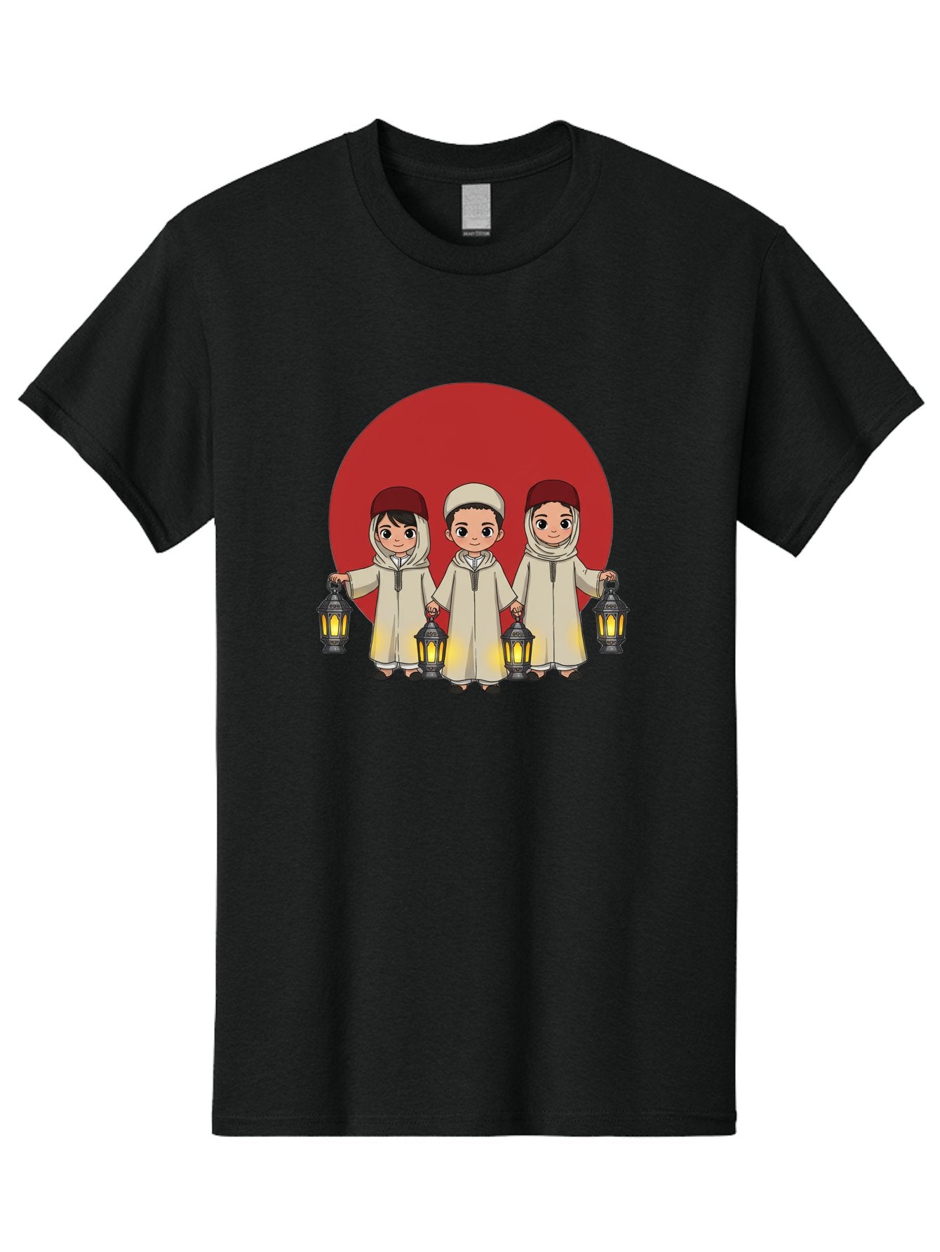 Children-With-Lanterns-1 Men'S Graphic Tee, 100% Cotton, Comfortable Casual Summer Wear, Machine Washable, Children In Traditional Clothing, Holding Lanterns, Ramadan Celebration, Islamic Culture, Festive Atmosphere, Happy Kids, Bac845 3
