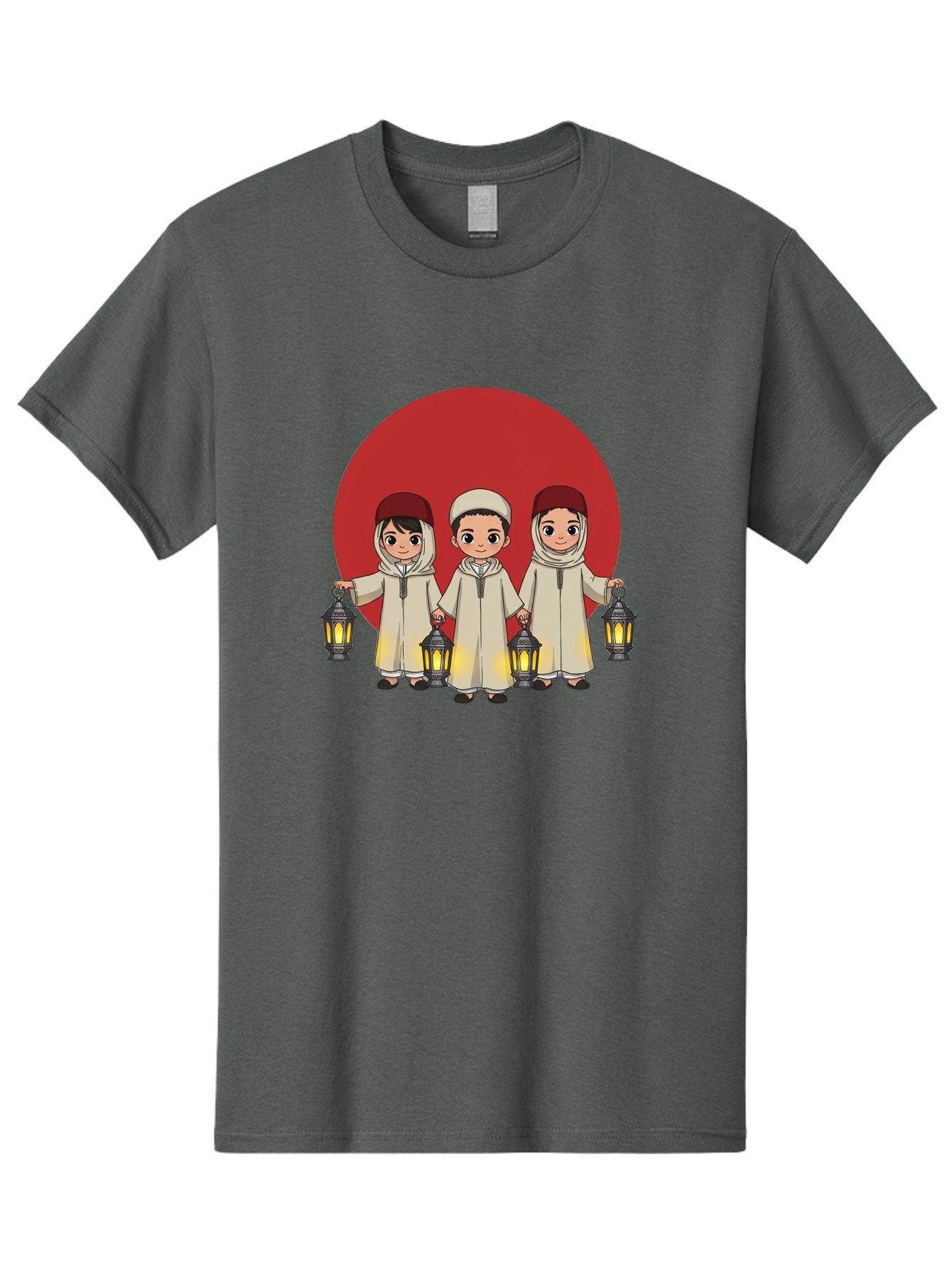Children-With-Lanterns-1 Men'S Graphic Tee, 100% Cotton, Comfortable Casual Summer Wear, Machine Washable, Children In Traditional Clothing, Holding Lanterns, Ramadan Celebration, Islamic Culture, Festive Atmosphere, Happy Kids, Bac845 14