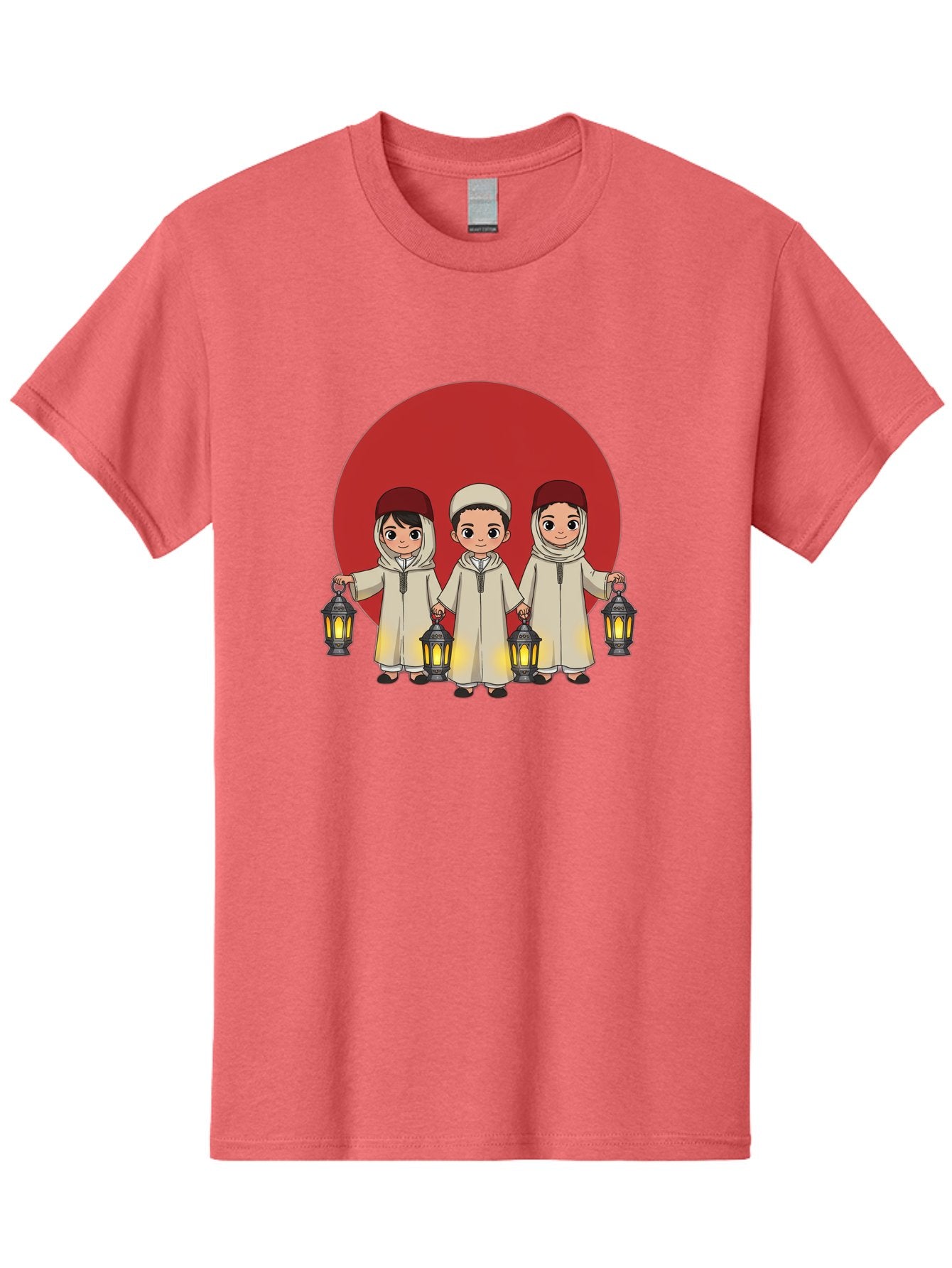 Children-With-Lanterns-1 Men'S Graphic Tee, 100% Cotton, Comfortable Casual Summer Wear, Machine Washable, Children In Traditional Clothing, Holding Lanterns, Ramadan Celebration, Islamic Culture, Festive Atmosphere, Happy Kids, Bac845 4