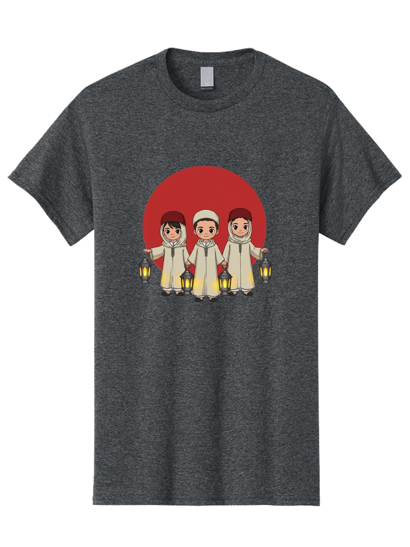Children-With-Lanterns-1 Men'S Graphic Tee, 100% Cotton, Comfortable Casual Summer Wear, Machine Washable, Children In Traditional Clothing, Holding Lanterns, Ramadan Celebration, Islamic Culture, Festive Atmosphere, Happy Kids, Bac845 11