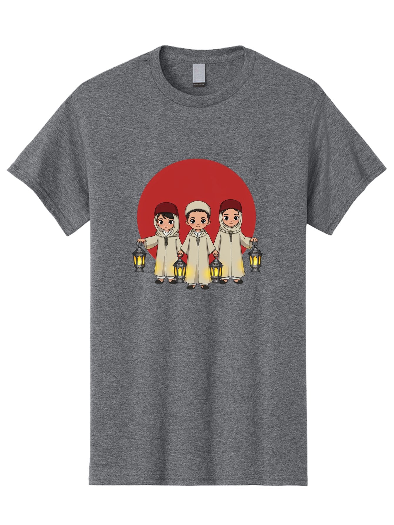 Children-With-Lanterns-1 Men'S Graphic Tee, 100% Cotton, Comfortable Casual Summer Wear, Machine Washable, Children In Traditional Clothing, Holding Lanterns, Ramadan Celebration, Islamic Culture, Festive Atmosphere, Happy Kids, Bac845 7