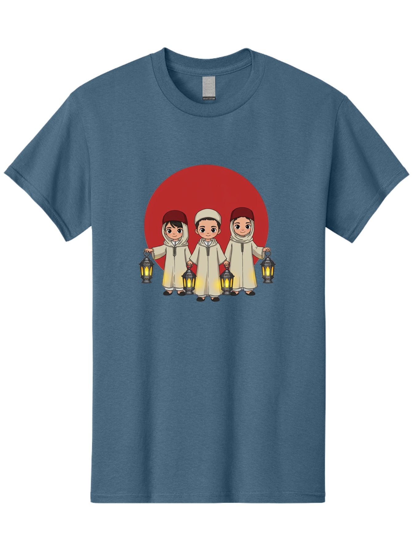 Children-With-Lanterns-1 Men'S Graphic Tee, 100% Cotton, Comfortable Casual Summer Wear, Machine Washable, Children In Traditional Clothing, Holding Lanterns, Ramadan Celebration, Islamic Culture, Festive Atmosphere, Happy Kids, Bac845 8
