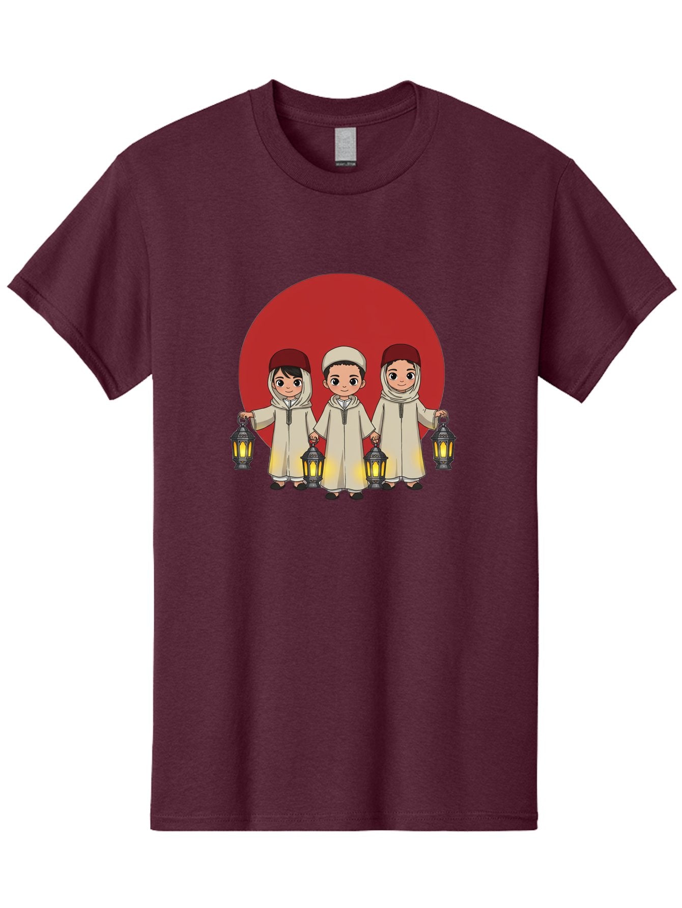 Children-With-Lanterns-1 Men'S Graphic Tee, 100% Cotton, Comfortable Casual Summer Wear, Machine Washable, Children In Traditional Clothing, Holding Lanterns, Ramadan Celebration, Islamic Culture, Festive Atmosphere, Happy Kids, Bac845 10