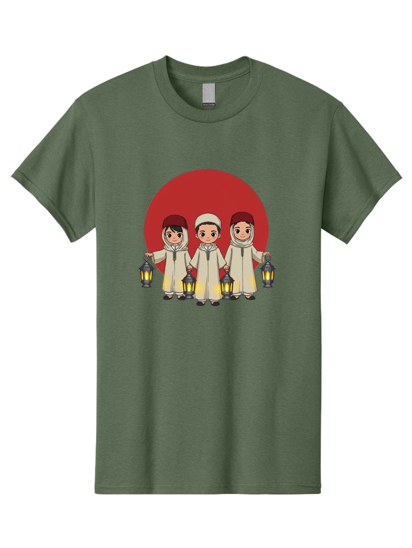 Children-With-Lanterns-1 Men'S Graphic Tee, 100% Cotton, Comfortable Casual Summer Wear, Machine Washable, Children In Traditional Clothing, Holding Lanterns, Ramadan Celebration, Islamic Culture, Festive Atmosphere, Happy Kids, Bac845 5
