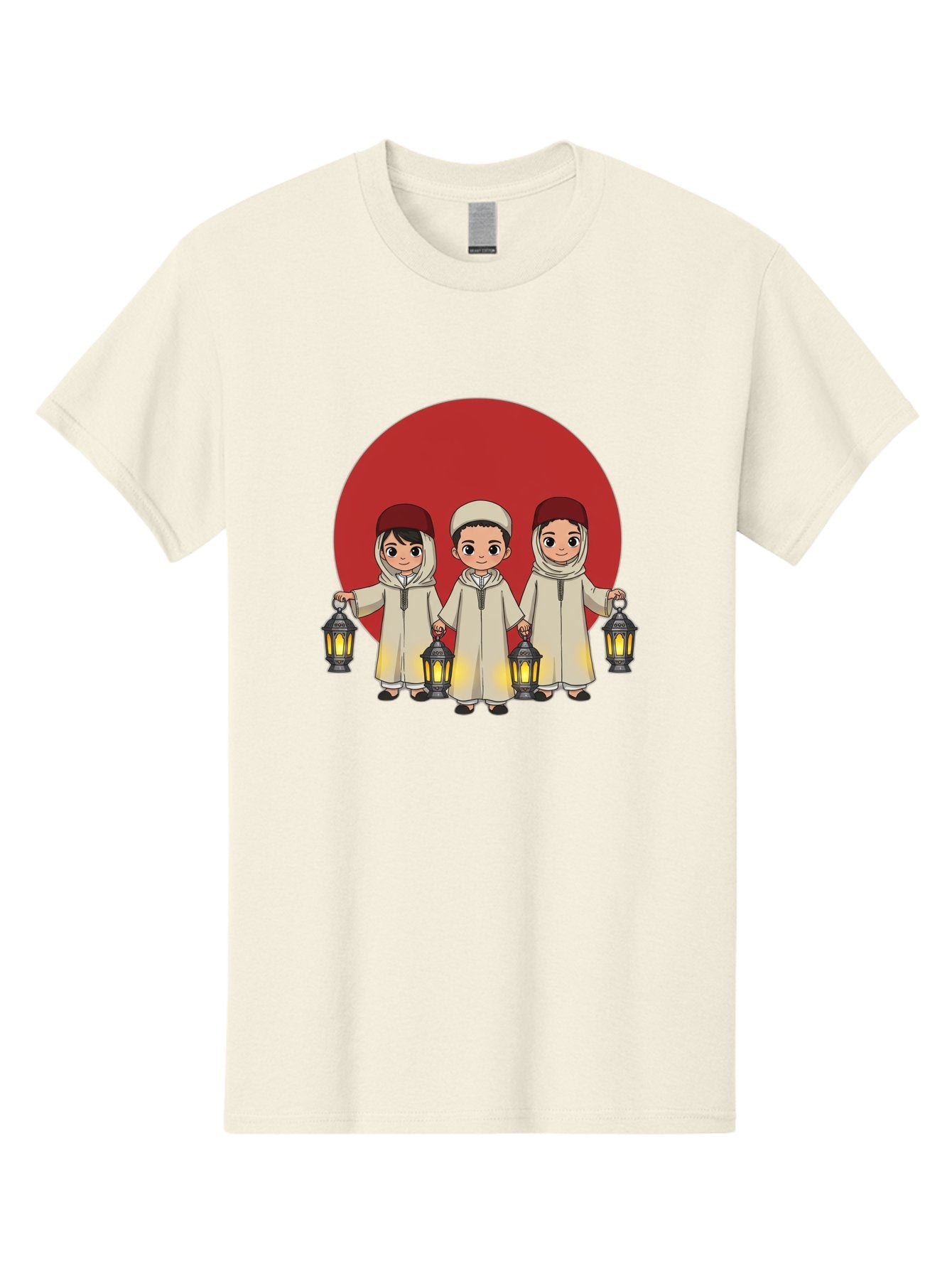 Children-With-Lanterns-1 Men'S Graphic Tee, 100% Cotton, Comfortable Casual Summer Wear, Machine Washable, Children In Traditional Clothing, Holding Lanterns, Ramadan Celebration, Islamic Culture, Festive Atmosphere, Happy Kids, Bac845 13