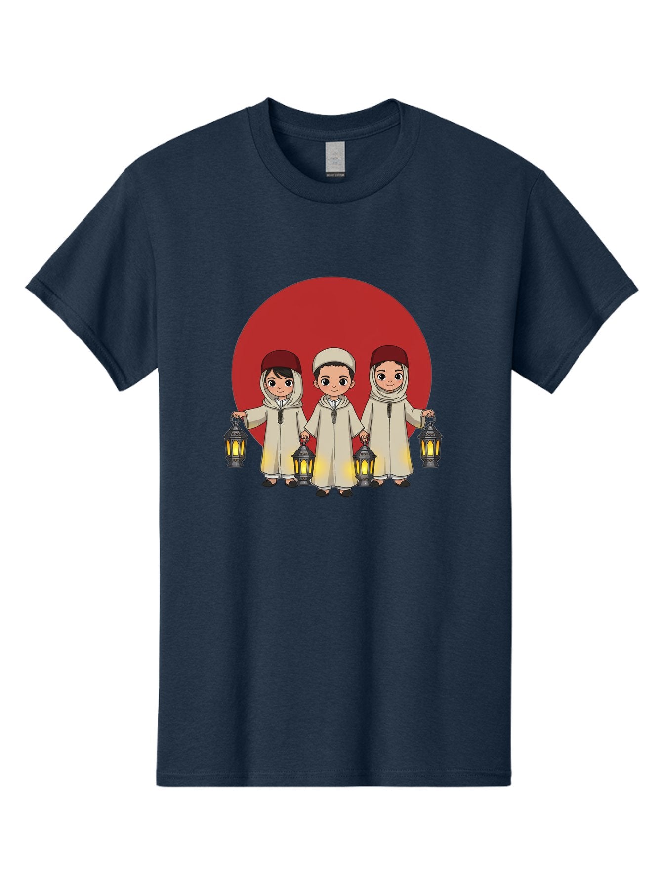 Children-With-Lanterns-1 Men'S Graphic Tee, 100% Cotton, Comfortable Casual Summer Wear, Machine Washable, Children In Traditional Clothing, Holding Lanterns, Ramadan Celebration, Islamic Culture, Festive Atmosphere, Happy Kids, Bac845 15