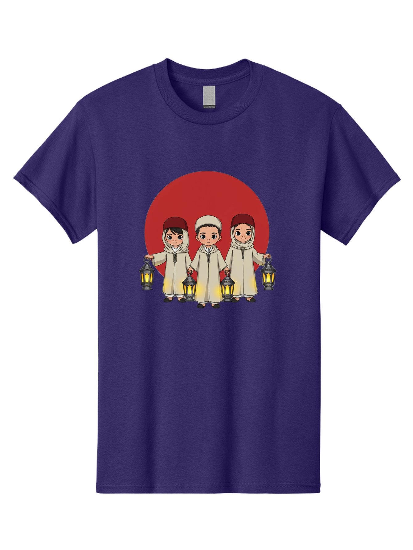 Children-With-Lanterns-1 Men'S Graphic Tee, 100% Cotton, Comfortable Casual Summer Wear, Machine Washable, Children In Traditional Clothing, Holding Lanterns, Ramadan Celebration, Islamic Culture, Festive Atmosphere, Happy Kids, Bac845 12