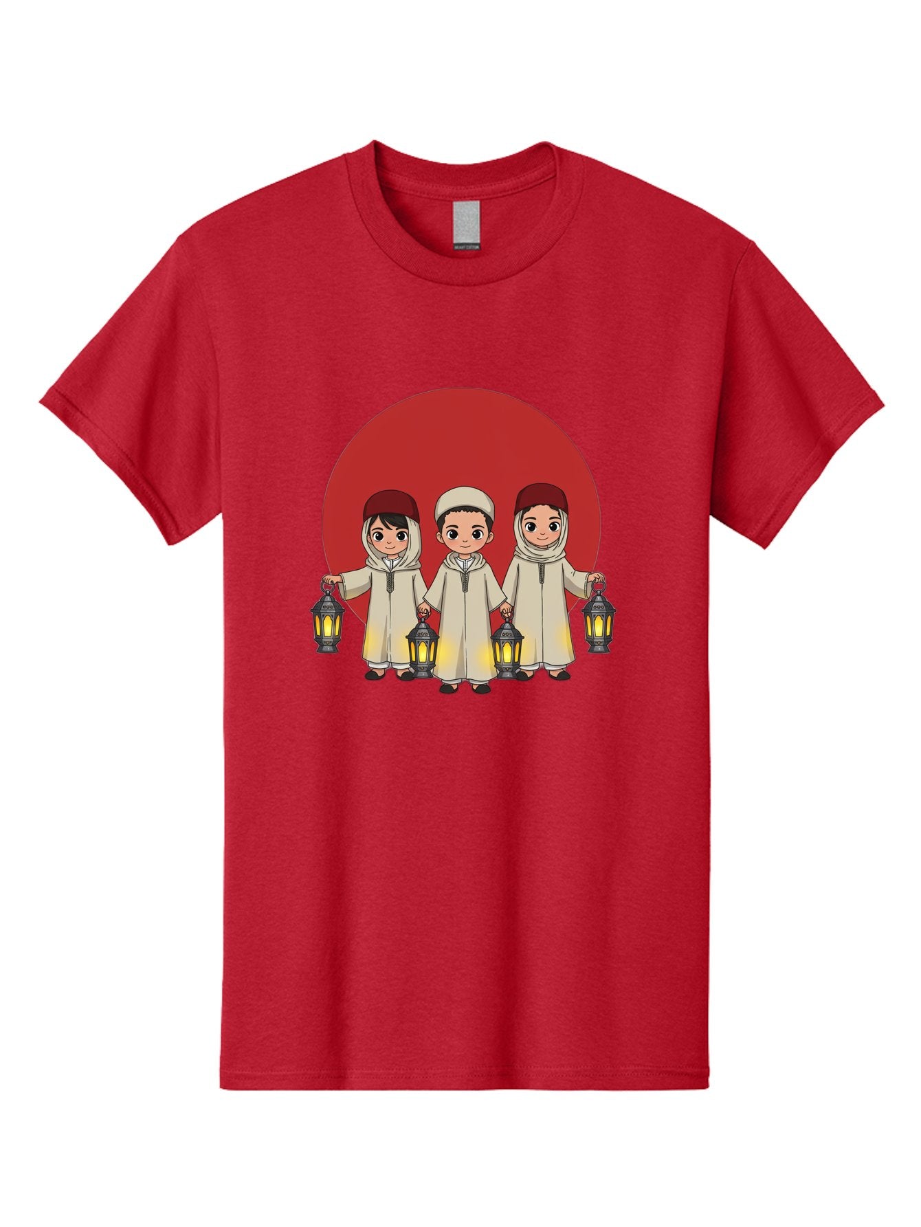 Children-With-Lanterns-1 Men'S Graphic Tee, 100% Cotton, Comfortable Casual Summer Wear, Machine Washable, Children In Traditional Clothing, Holding Lanterns, Ramadan Celebration, Islamic Culture, Festive Atmosphere, Happy Kids, Bac845 9