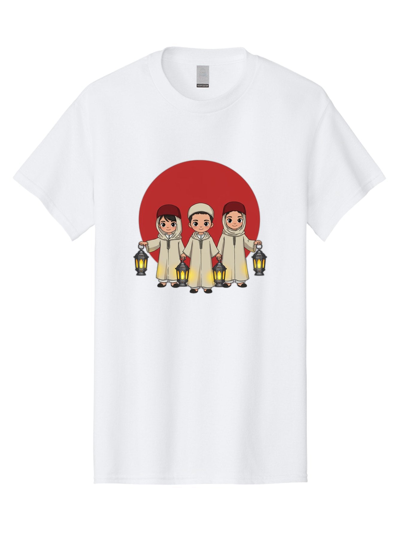 Children-With-Lanterns-1 Men'S Graphic Tee, 100% Cotton, Comfortable Casual Summer Wear, Machine Washable, Children In Traditional Clothing, Holding Lanterns, Ramadan Celebration, Islamic Culture, Festive Atmosphere, Happy Kids, Bac845 6