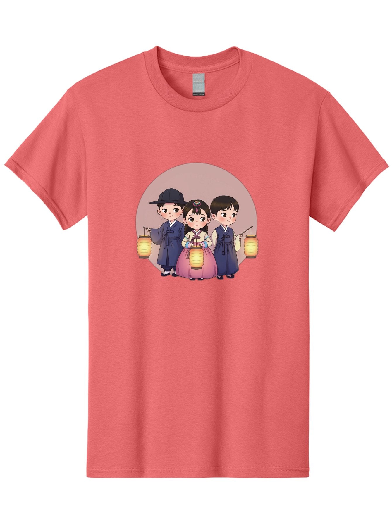 Children-With-Lanterns Men'S Graphic Tee, 100% Cotton, Comfortable Casual Summer Wear, Machine Washable, Traditional Korean Clothing, Hanbok, Children Holding Lanterns, Festive Atmosphere, Cultural Heritage, Korean Folklore, Bac846 13