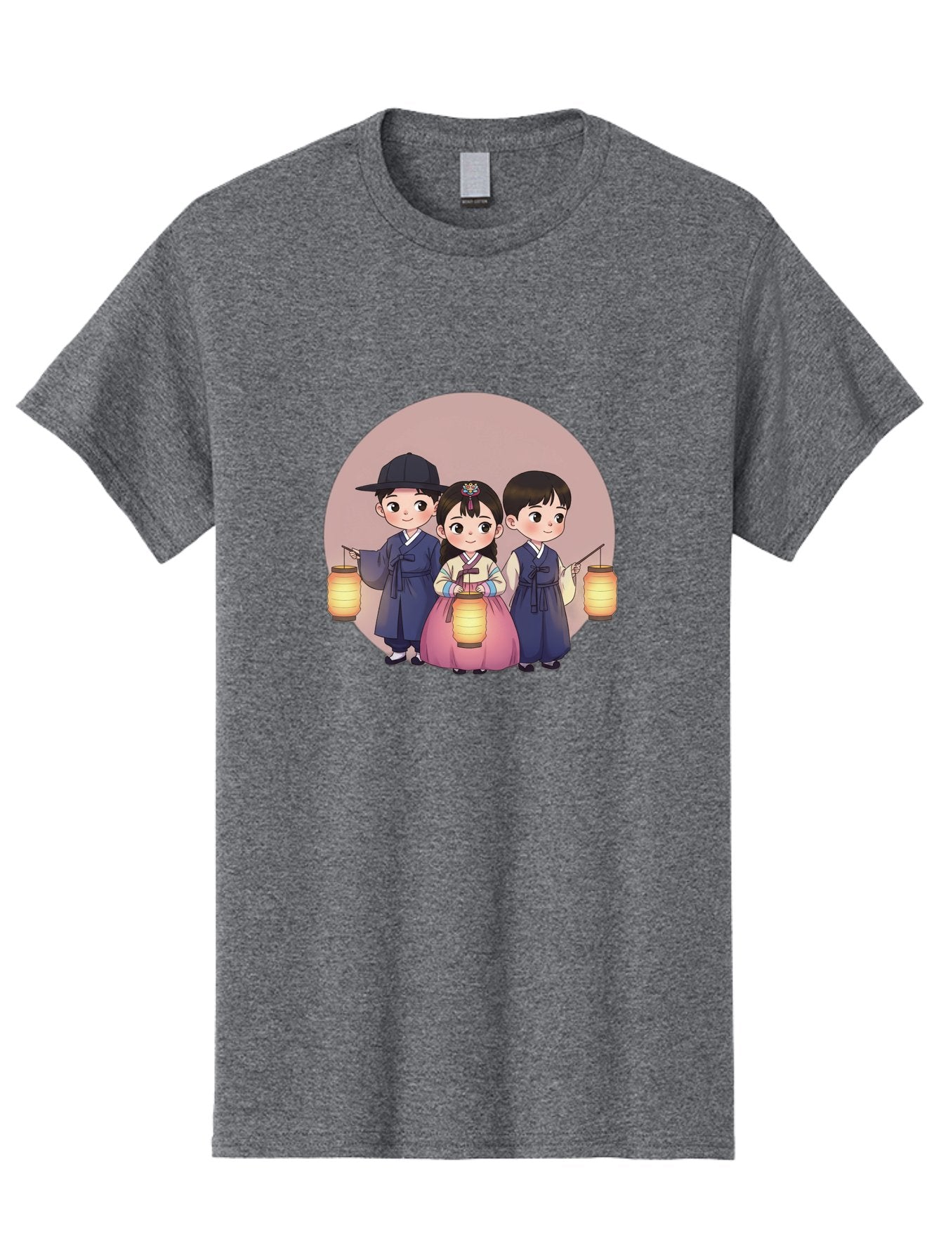 Children-With-Lanterns Men'S Graphic Tee, 100% Cotton, Comfortable Casual Summer Wear, Machine Washable, Traditional Korean Clothing, Hanbok, Children Holding Lanterns, Festive Atmosphere, Cultural Heritage, Korean Folklore, Bac846 10