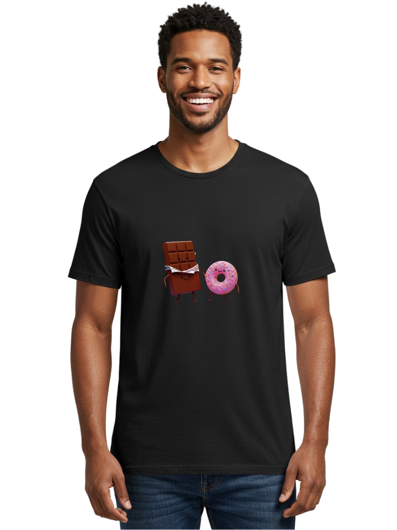 Chocolate-And-Donut Men'S Graphic Tee, 100% Cotton, Comfortable Casual Summer Wear, Machine Washable, Chocolate Bar, Donut With Sprinkles, Cartoon Characters, Sweet Treats, Dessert Lovers, Pastry, Baked Goods, Cute Graphic, Food Illustration Bac847 27