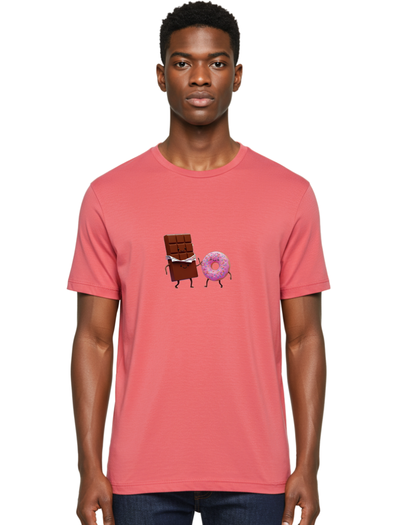 Chocolate-And-Donut Men'S Graphic Tee, 100% Cotton, Comfortable Casual Summer Wear, Machine Washable, Chocolate Bar, Donut With Sprinkles, Cartoon Characters, Sweet Treats, Dessert Lovers, Pastry, Baked Goods, Cute Graphic, Food Illustration Bac847 22
