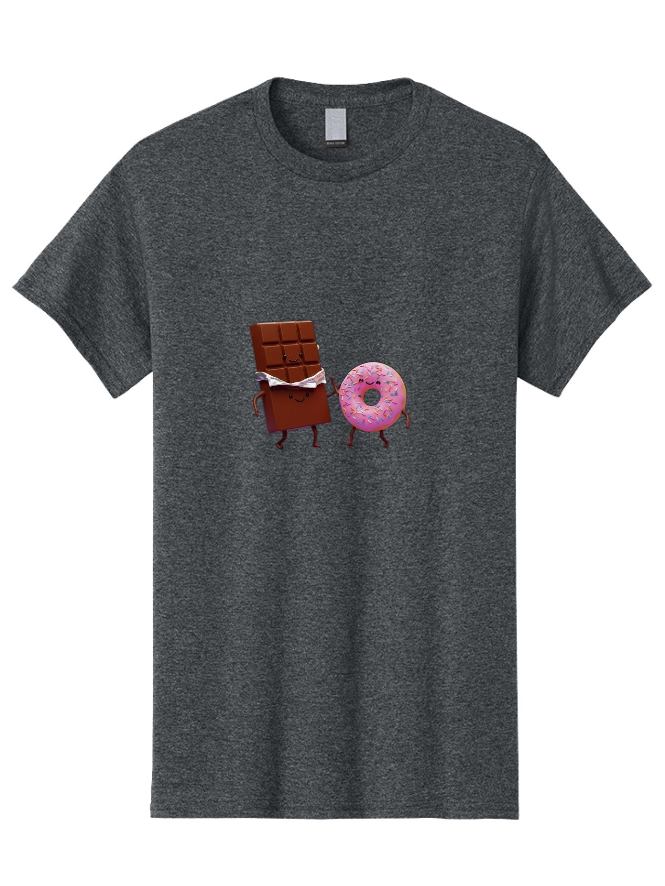 Chocolate-And-Donut Men'S Graphic Tee, 100% Cotton, Comfortable Casual Summer Wear, Machine Washable, Chocolate Bar, Donut With Sprinkles, Cartoon Characters, Sweet Treats, Dessert Lovers, Pastry, Baked Goods, Cute Graphic, Food Illustration Bac847