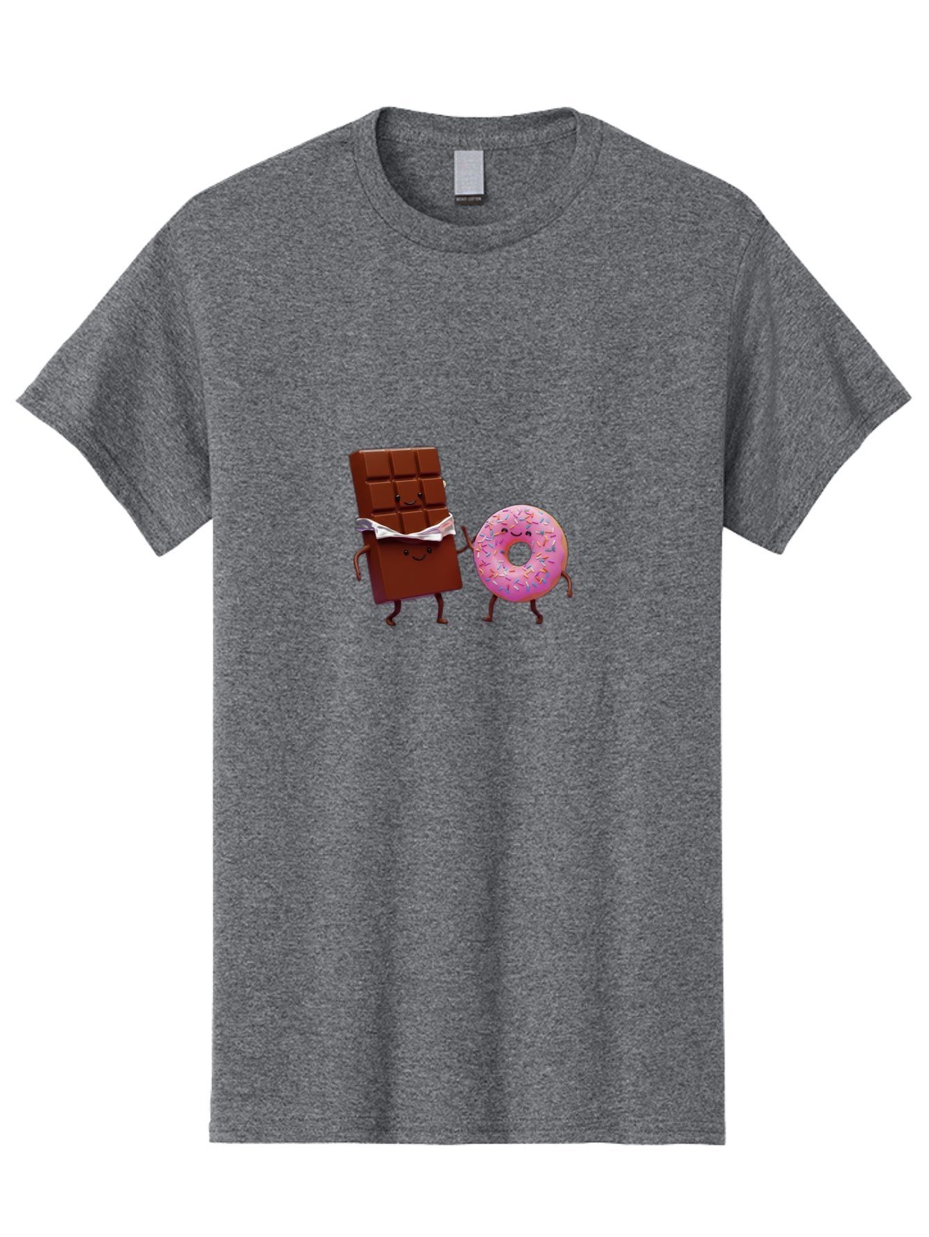 Chocolate-And-Donut Men'S Graphic Tee, 100% Cotton, Comfortable Casual Summer Wear, Machine Washable, Chocolate Bar, Donut With Sprinkles, Cartoon Characters, Sweet Treats, Dessert Lovers, Pastry, Baked Goods, Cute Graphic, Food Illustration Bac847 3