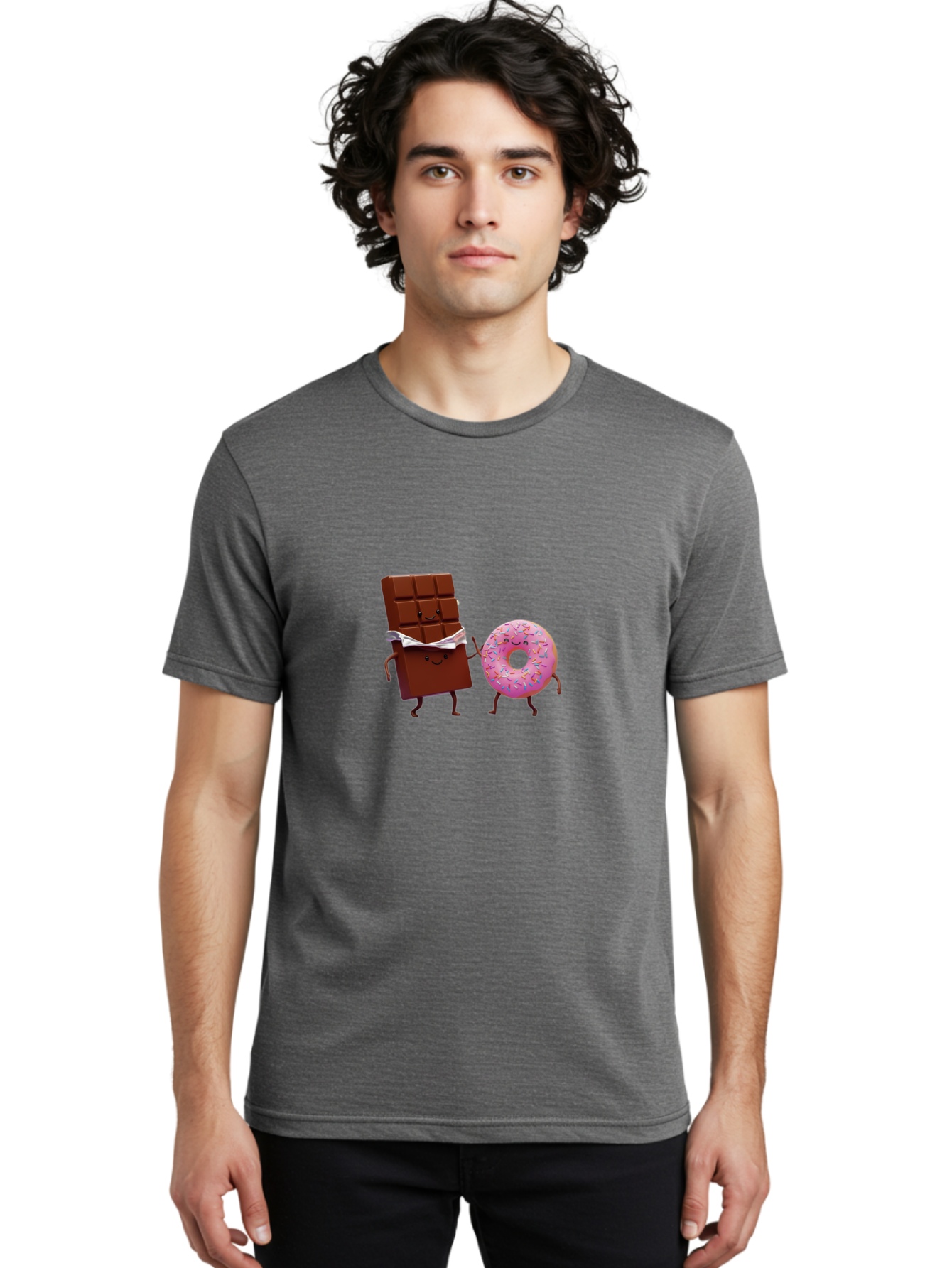 Chocolate-And-Donut Men'S Graphic Tee, 100% Cotton, Comfortable Casual Summer Wear, Machine Washable, Chocolate Bar, Donut With Sprinkles, Cartoon Characters, Sweet Treats, Dessert Lovers, Pastry, Baked Goods, Cute Graphic, Food Illustration Bac847 24