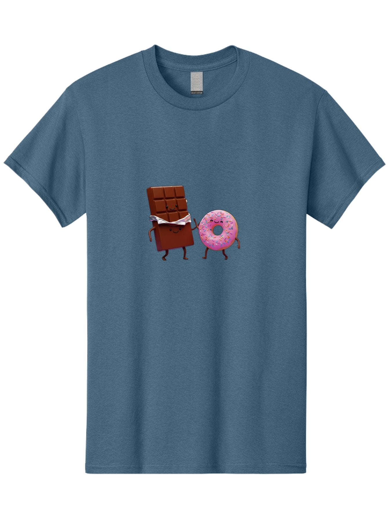 Chocolate-And-Donut Men'S Graphic Tee, 100% Cotton, Comfortable Casual Summer Wear, Machine Washable, Chocolate Bar, Donut With Sprinkles, Cartoon Characters, Sweet Treats, Dessert Lovers, Pastry, Baked Goods, Cute Graphic, Food Illustration Bac847 5